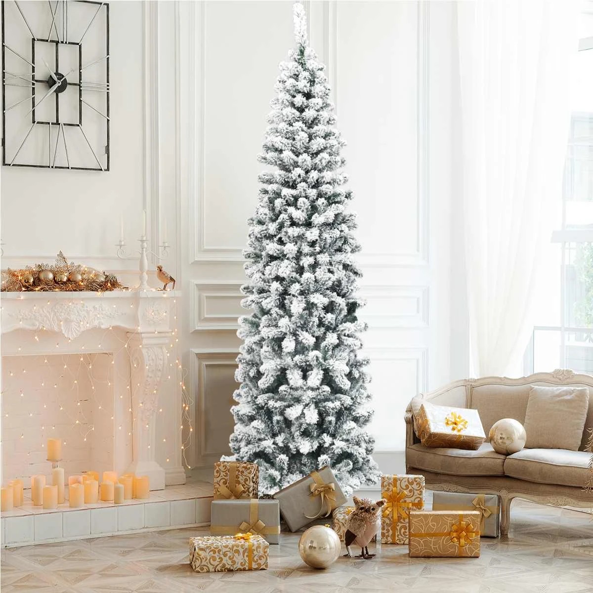 3 Costway 2.25M (7.5FT) Slim Snow Flocked Artificial Christmas Tree, 3 of 3