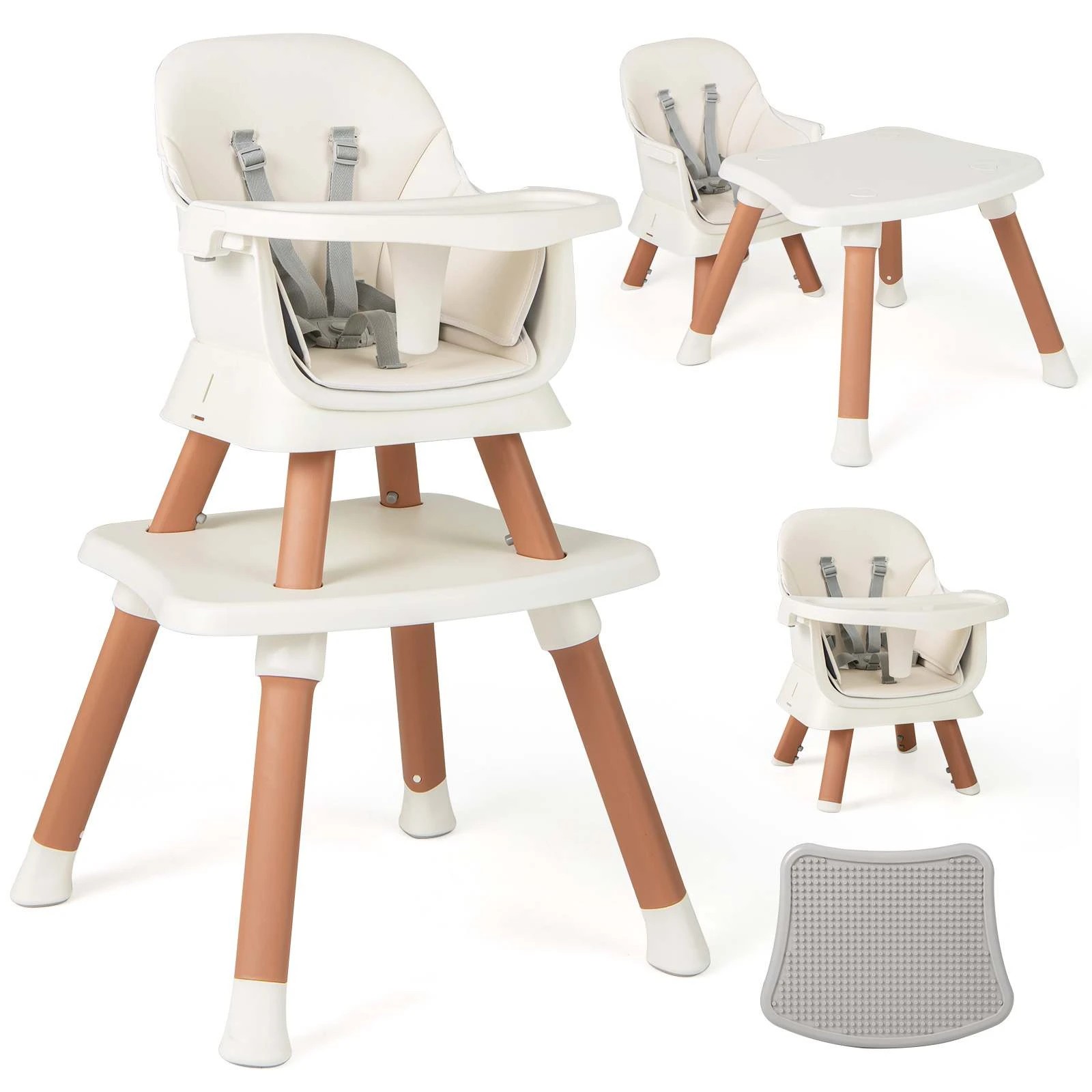 1 Costway 8 in 1 Baby High Chair w/Removable Tray Soft Cushion 5-point Harness Feeding Chair - White, 1 of 2