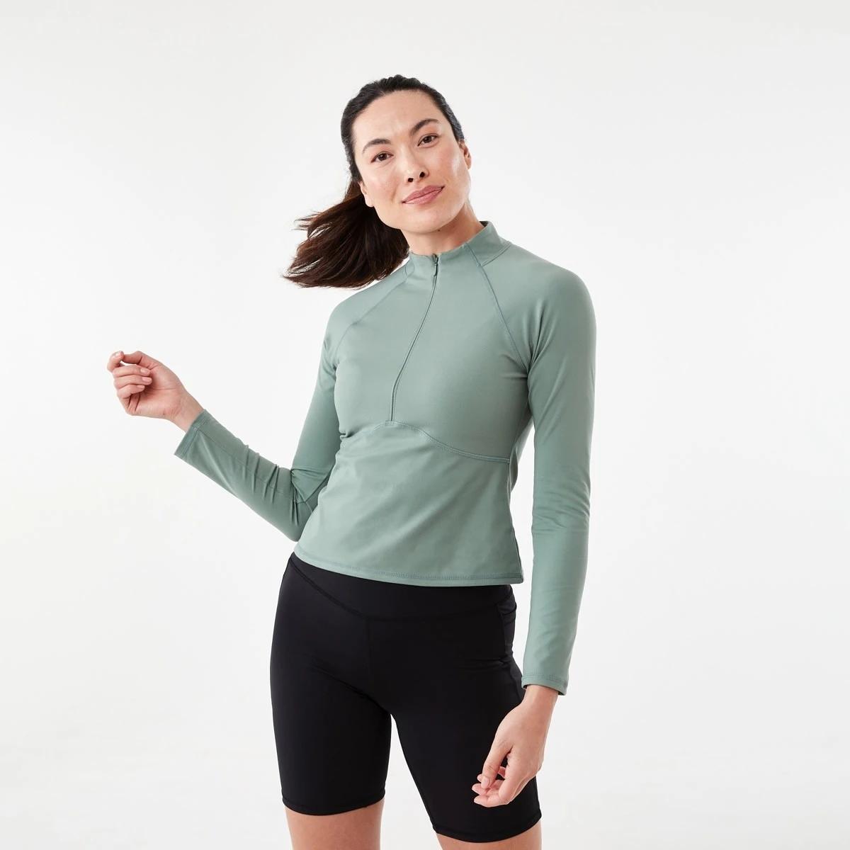 1 Active Womens Long Sleeve 1/4 Zip Ultrasoft Top Sumer Sage, 1 of 5