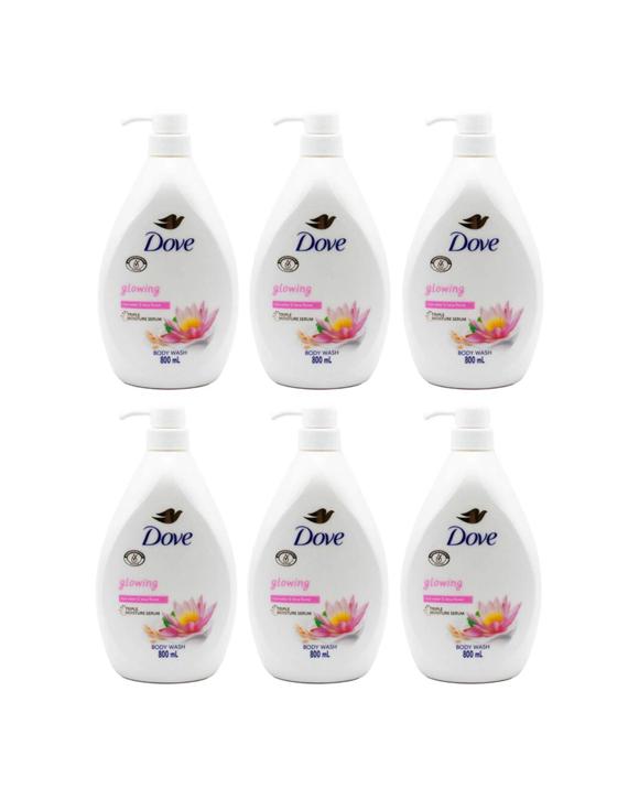 Dove Triple Moisture Serum 6PK Body Wash 800ml Rice Water Lotus Flower Scent - White
