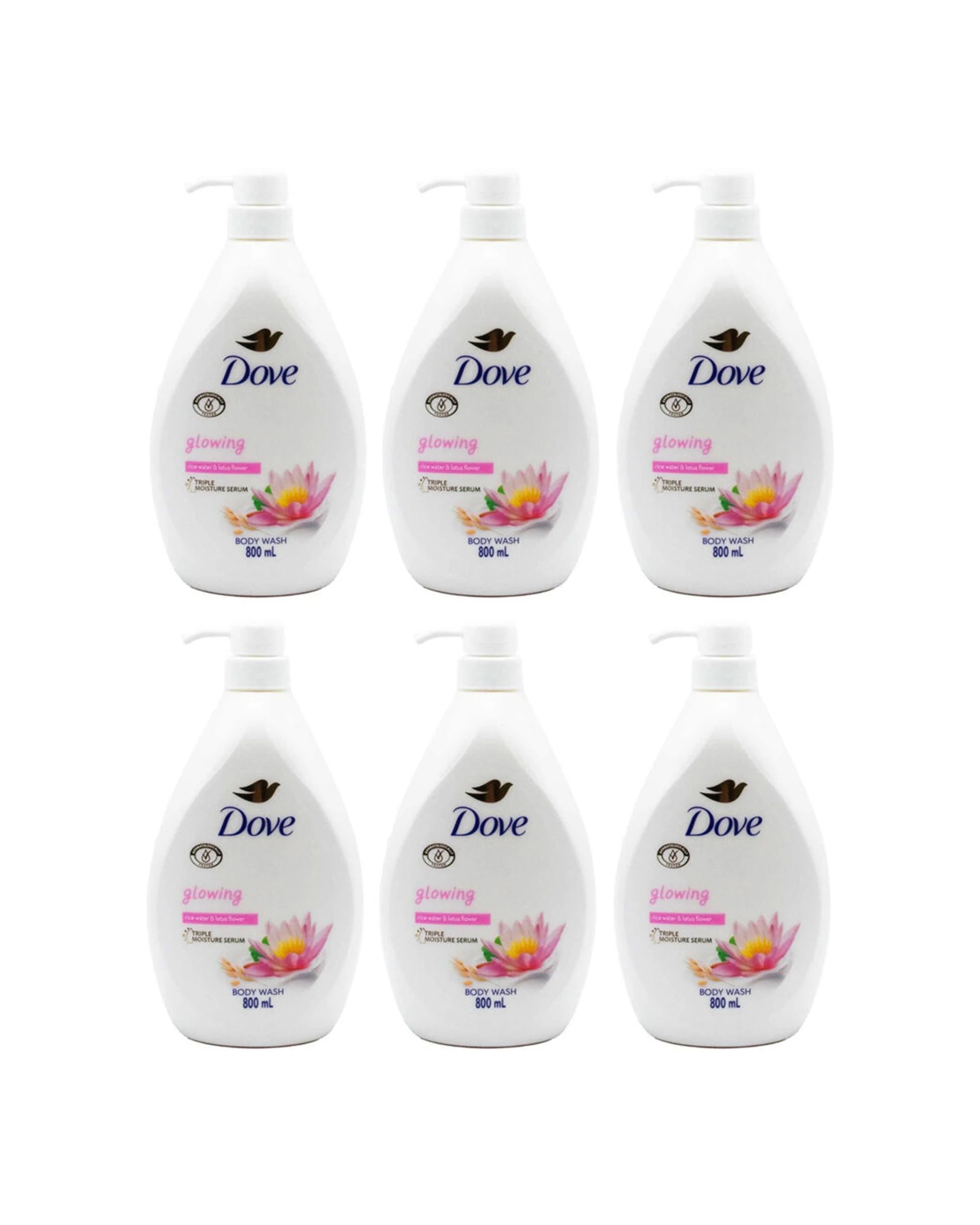 1 Dove Triple Moisture Serum 6PK Body Wash 800ml Rice Water Lotus Flower Scent - White, 1 of 3