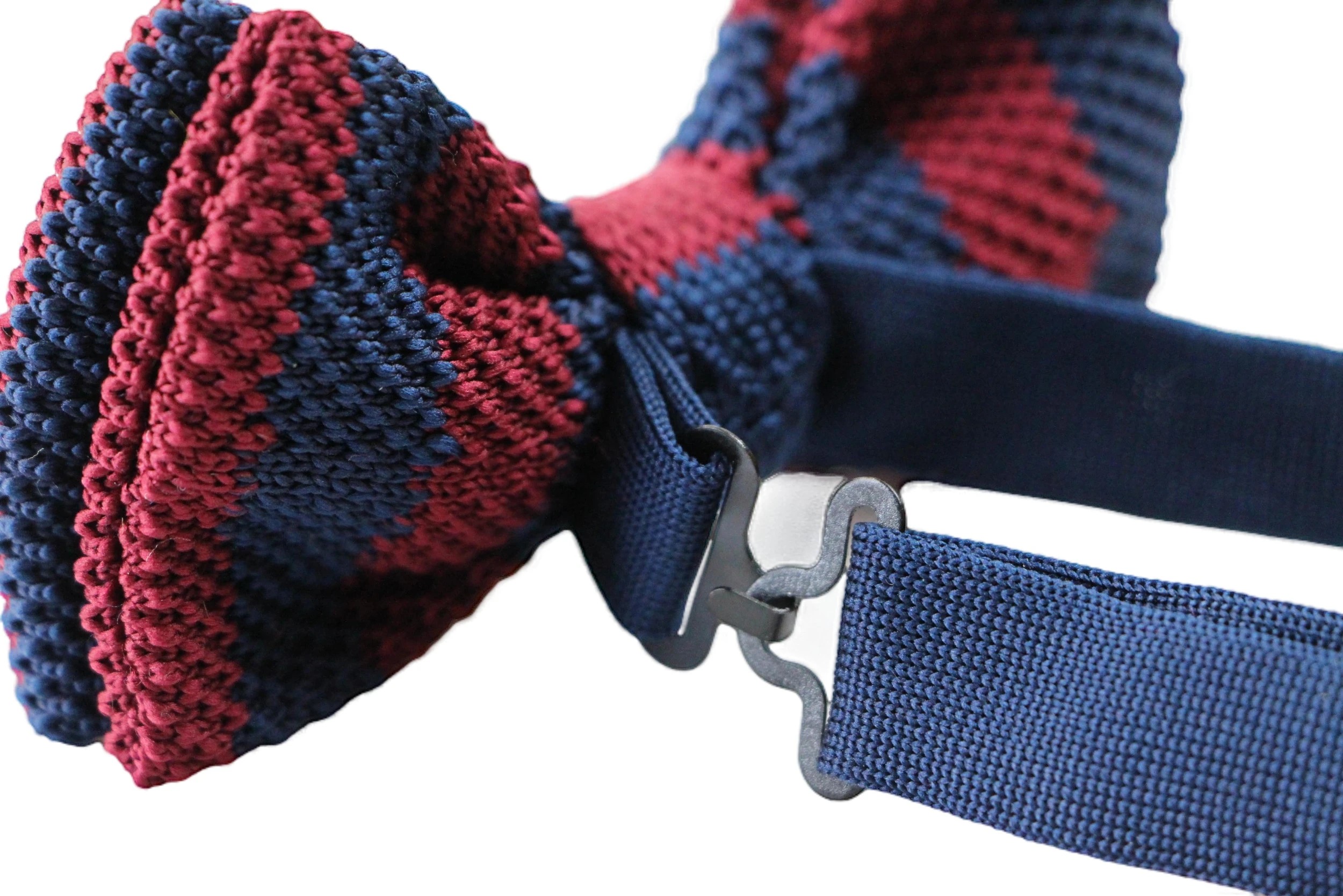 3 Zasel Mens Navy And Maroon Thick Vertical Striped Knitted Bow Tie - Multi, 3 of 3