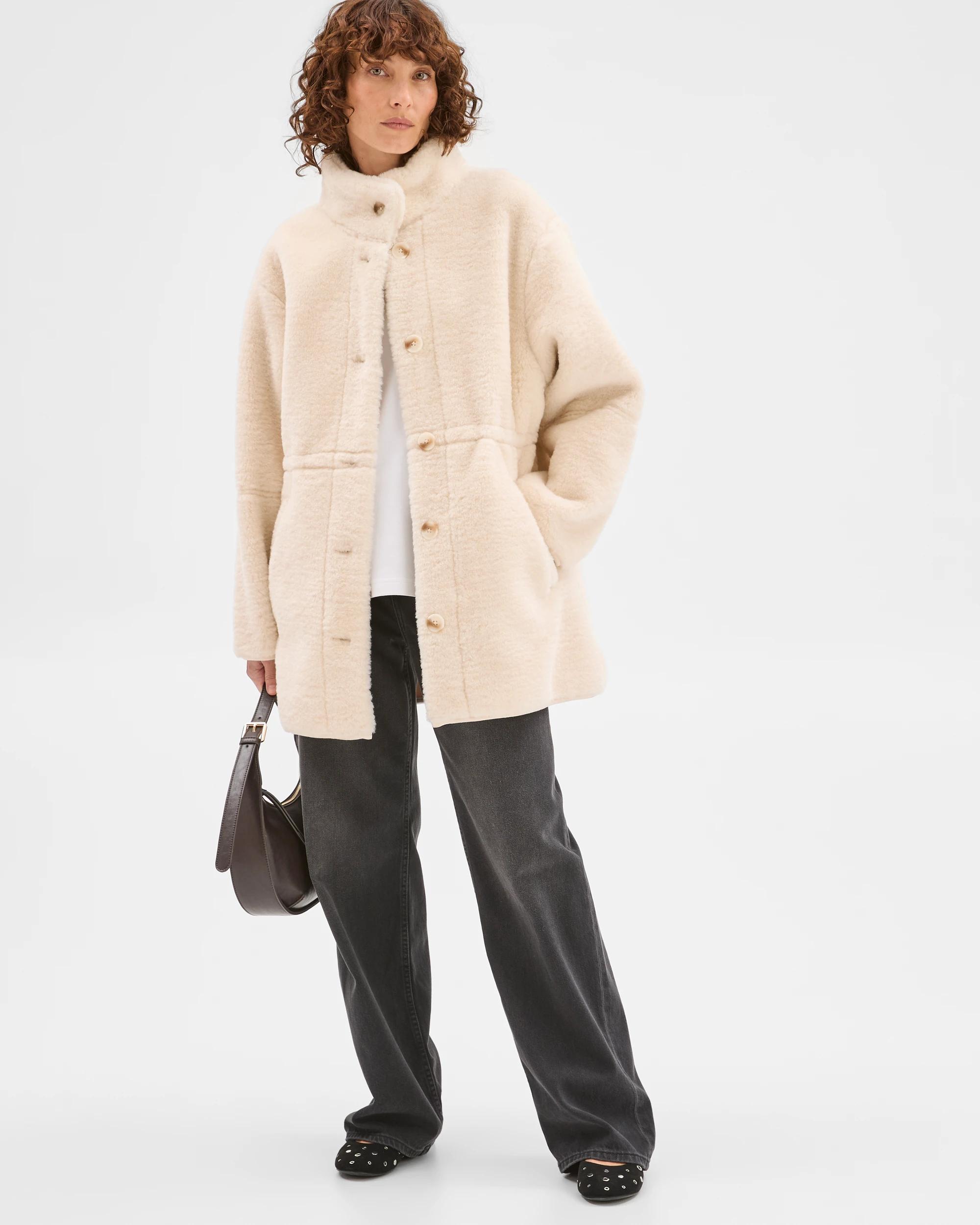 1 Target Woman Long Sleeve Shearling Coat CREAM, 1 of 8