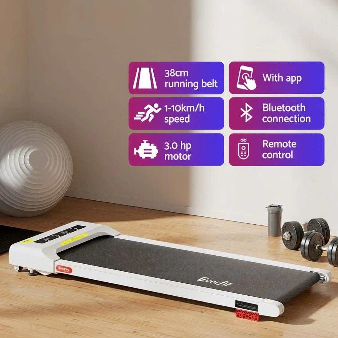 4 Everfit Treadmill Electric Walking Pad Incline Under Desk Home Gym 380mm - White, 4 of 7