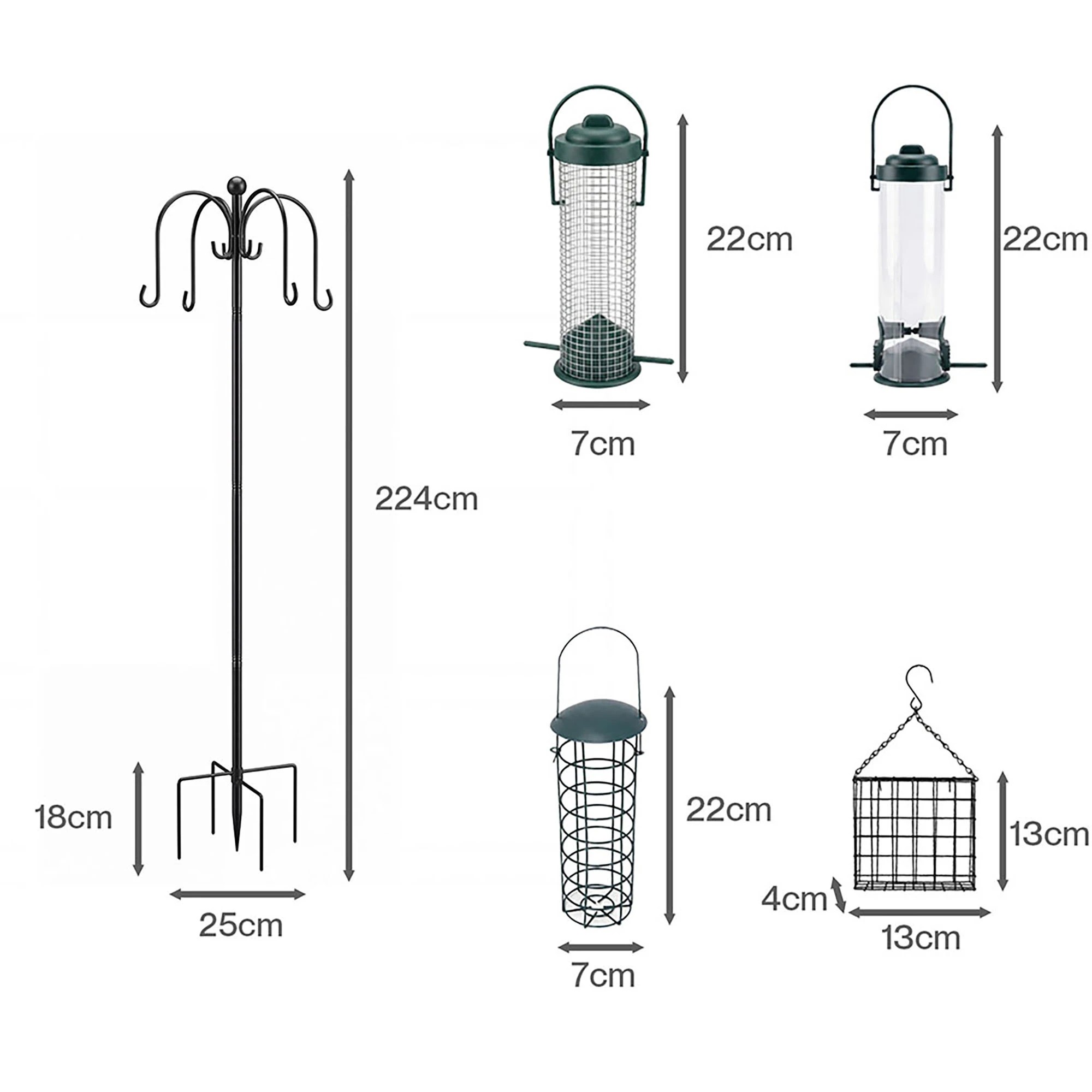 3 Toque Bird Feeder Station Hanging Stand Feeder 8 Hooks 4 Feeders Outdoor 224cm, 3 of 7