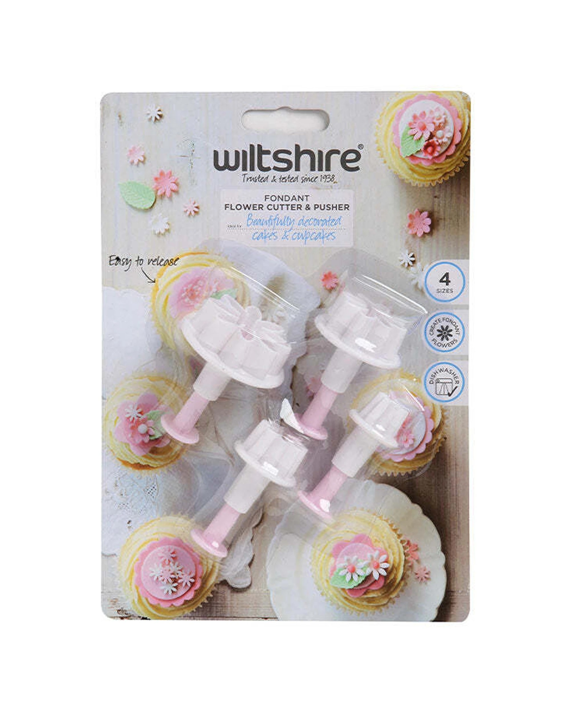 3 Wiltshire 3 x 4pc Fondant Cookie Dough Flower Shaped Cutter and Pusher Bake - Clear, 3 of 4