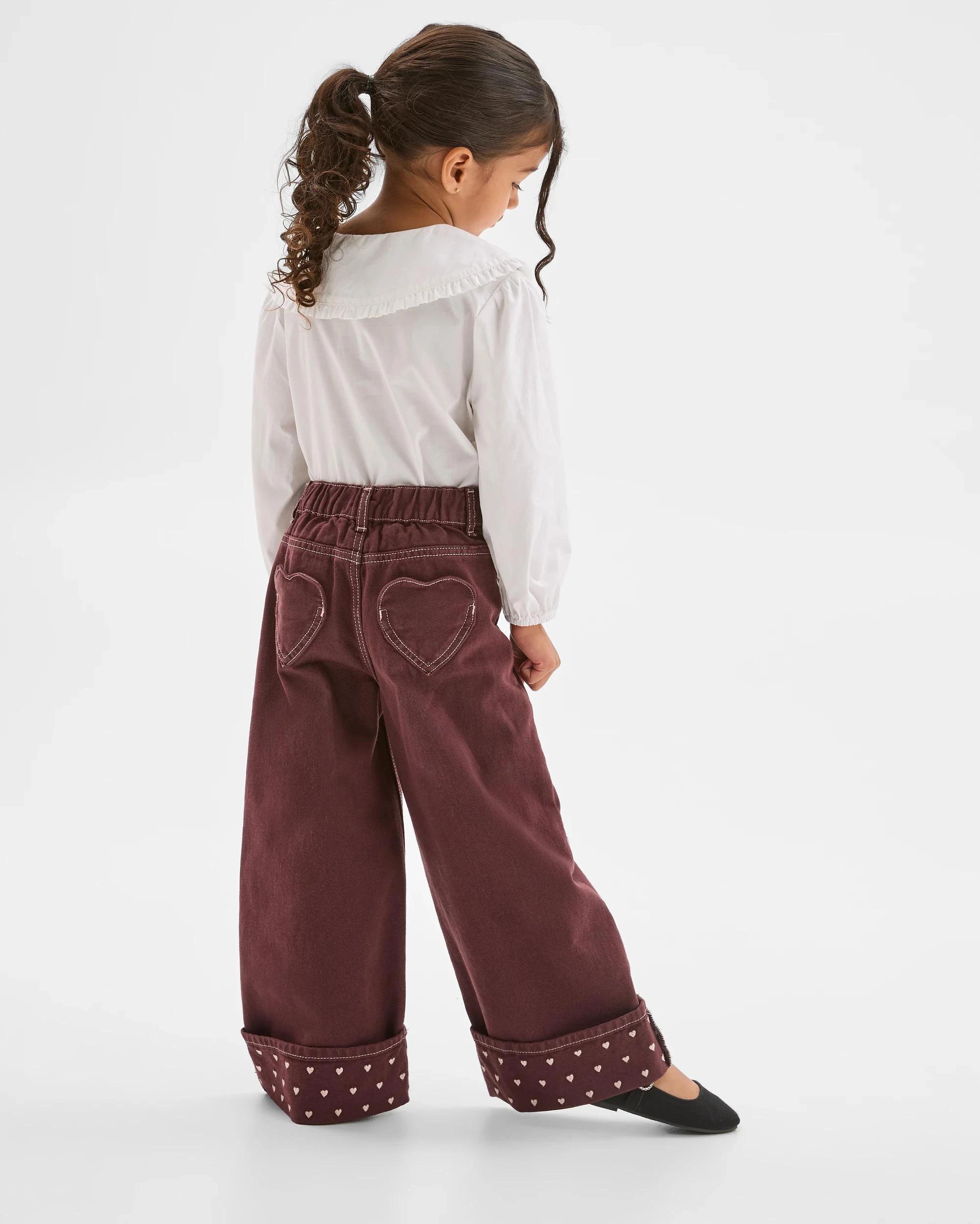 6 Target Denim Denim Folded Up Hem Wide Leg Jeans BURGUNDY, 6 of 7