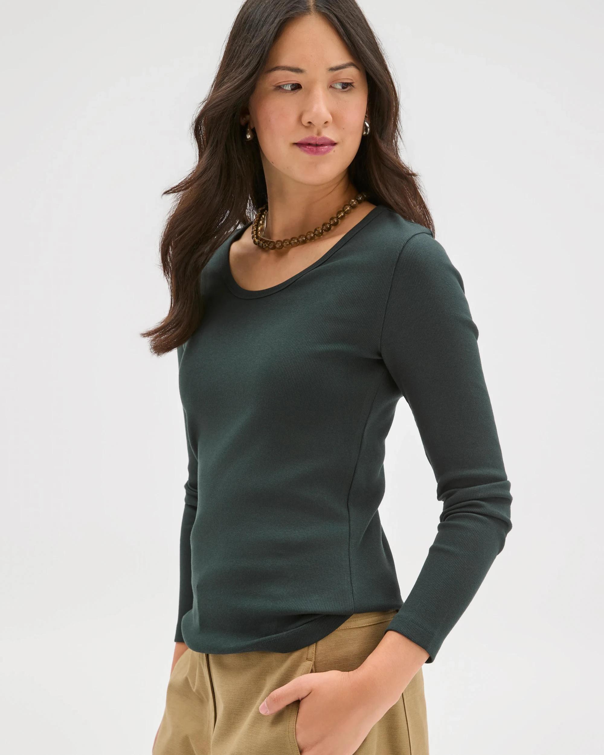 4 Target Woman Australian Cotton Long Sleeve Scoop Neck Rib T-Shirt MIDNIGHT JADE, 4 of 7
