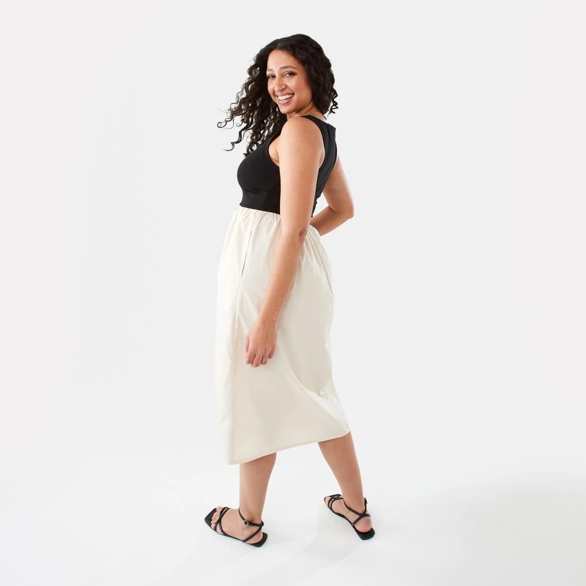 3 Sleeveless Knit Woven Midi Dress Dove Beige, 3 of 10