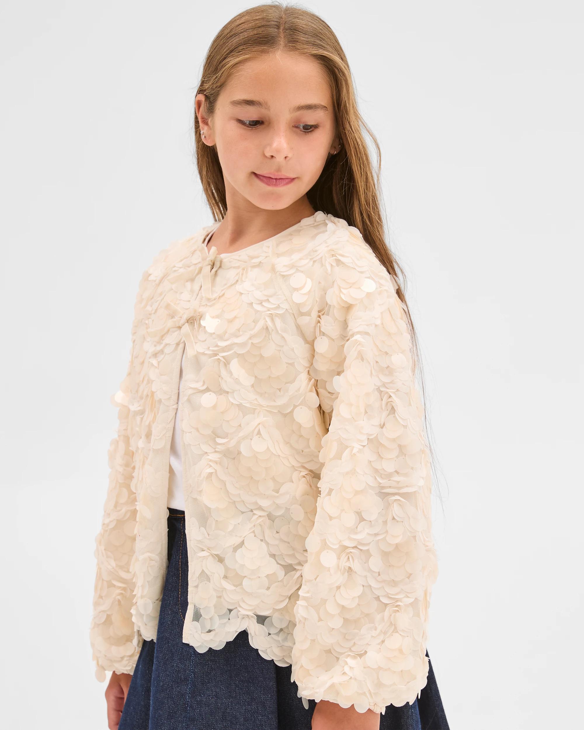 1 Target Kids Sequin Lightweight Tie Front Occasion Jacket CREAM, 1 of 7