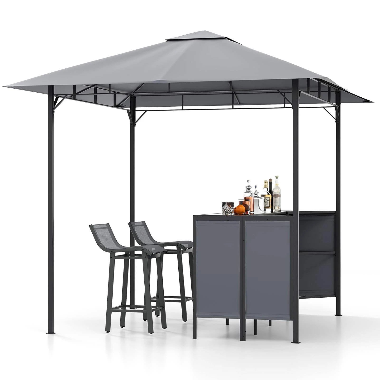 1 Costway 3-Piece Patio Bar Set 2.5 m Double-Tier Grill Gazebo - Grey, 1 of 1