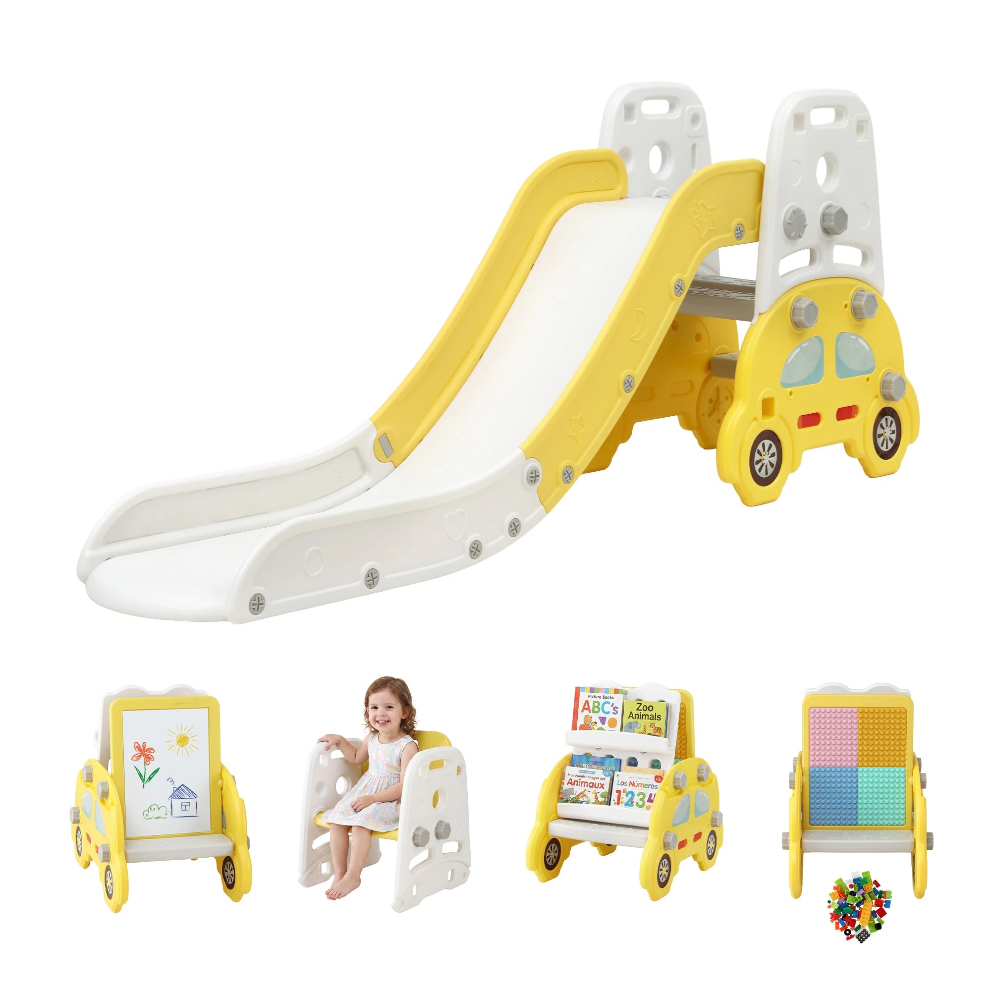 1 Keezi Kids Slide Set Toddler Playset - Yellow, 1 of 8