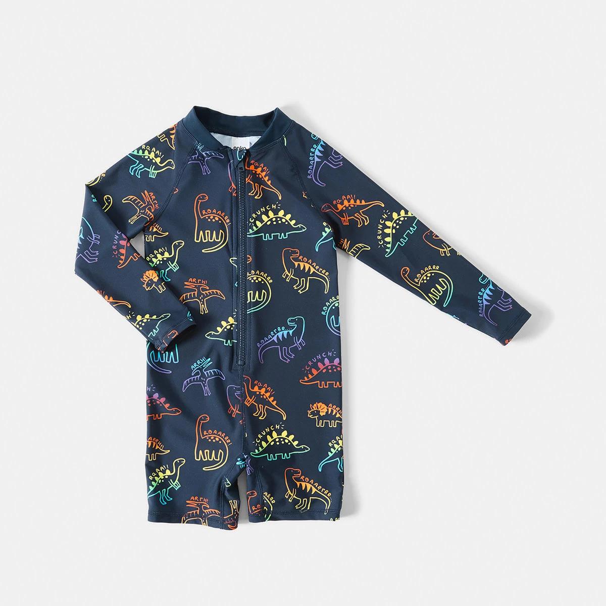 7 Long Sleeve Swimsuit Blue Dino, 7 of 10
