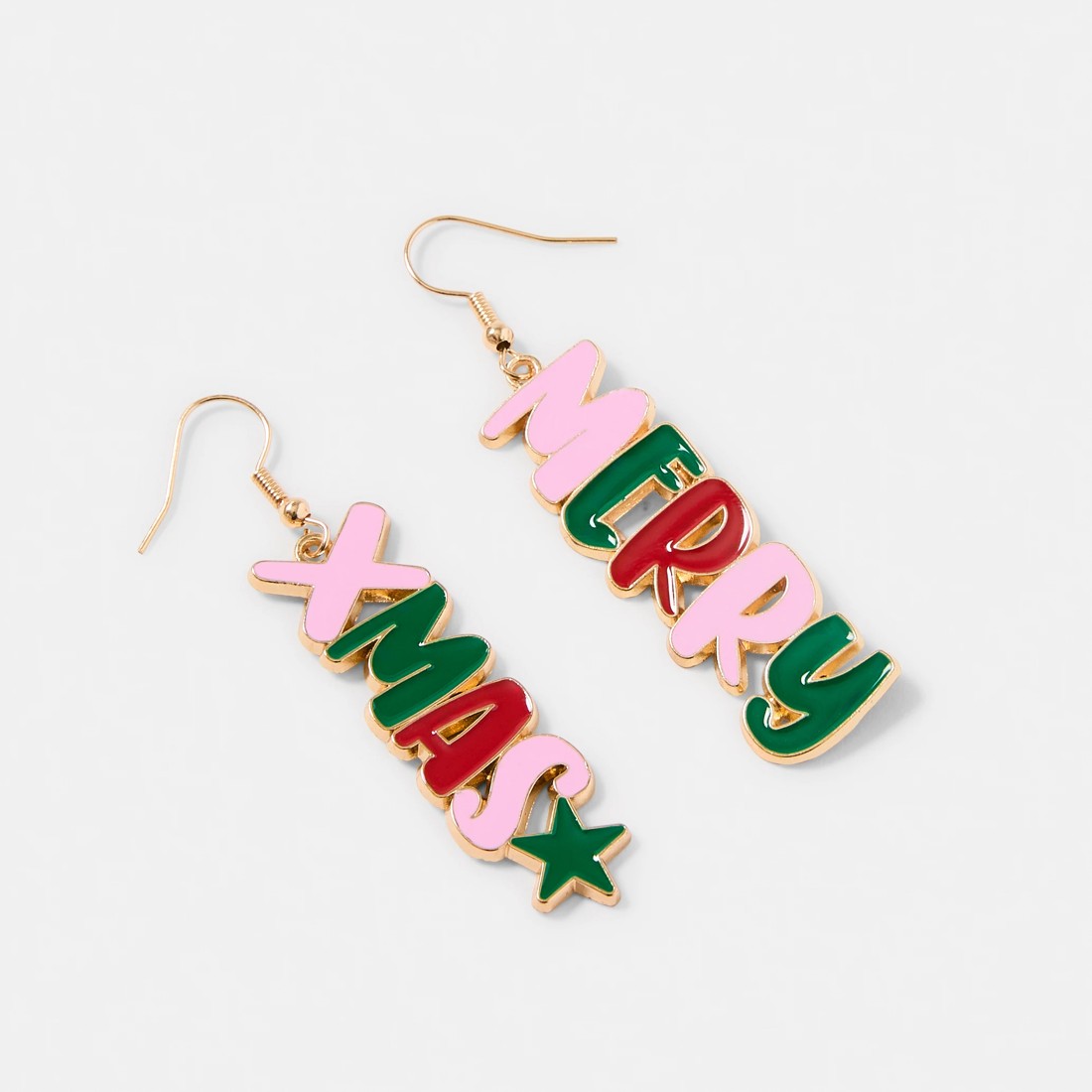 2 Merry Christmas Earrings - Green, Red, Pink and Gold Tone, 2 of 5