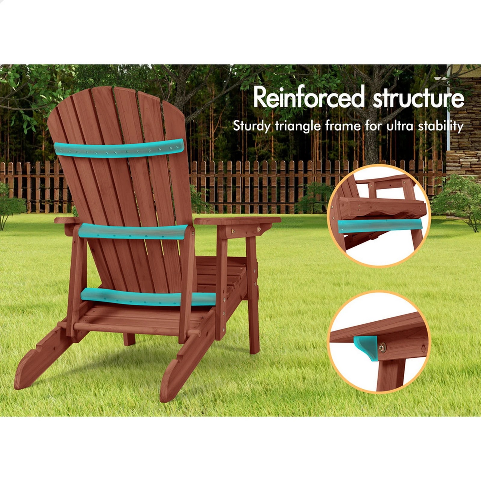 9 Alfordson Outdoor Chair Wooden Adirondack w/ Ottoman Patio Beach Garden - Brown, 9 of 9