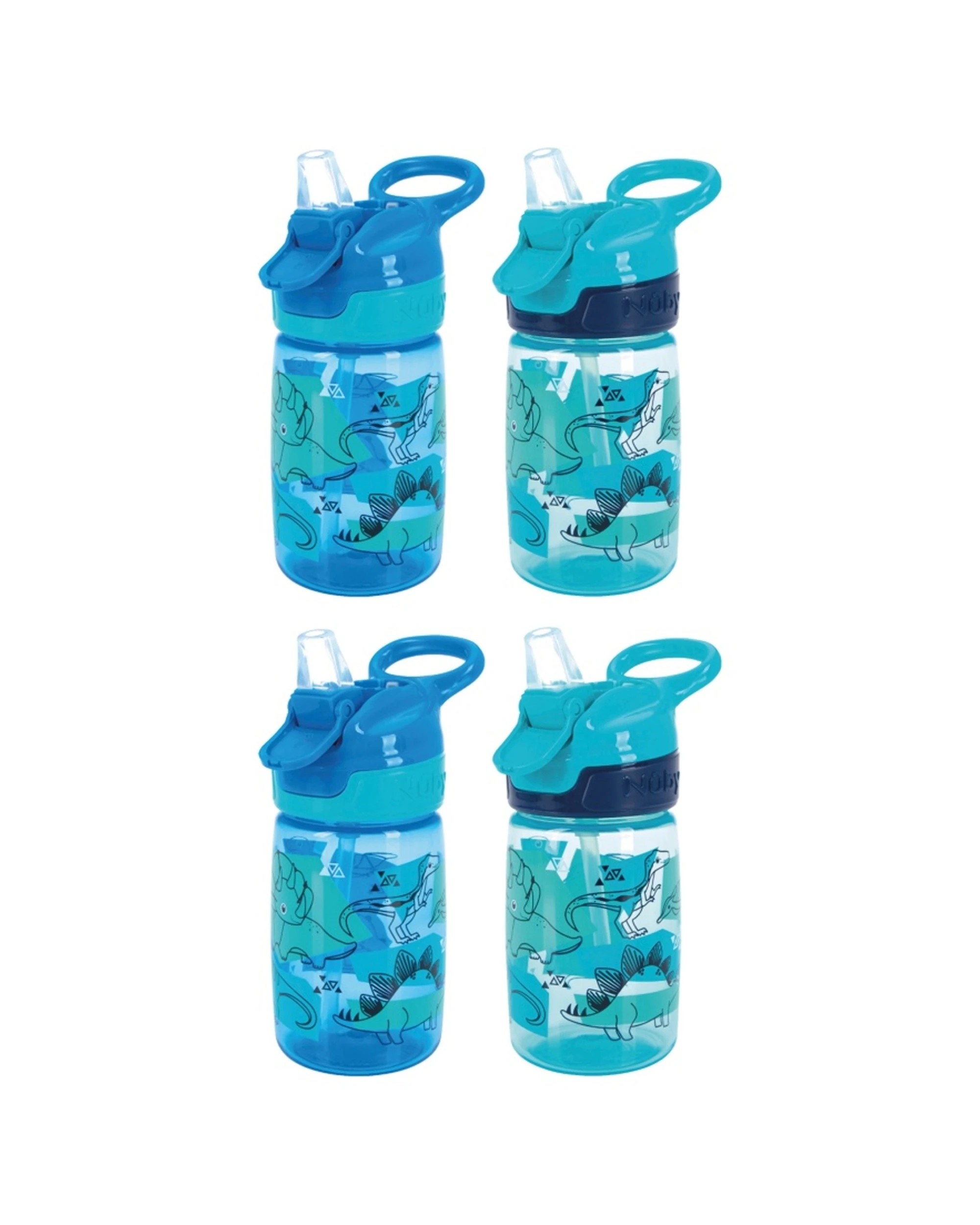 1 Nuby 2x 2pc Incredible Gulp Kids Water Bottle Dinosaur Print 360ml - Multi, 1 of 2