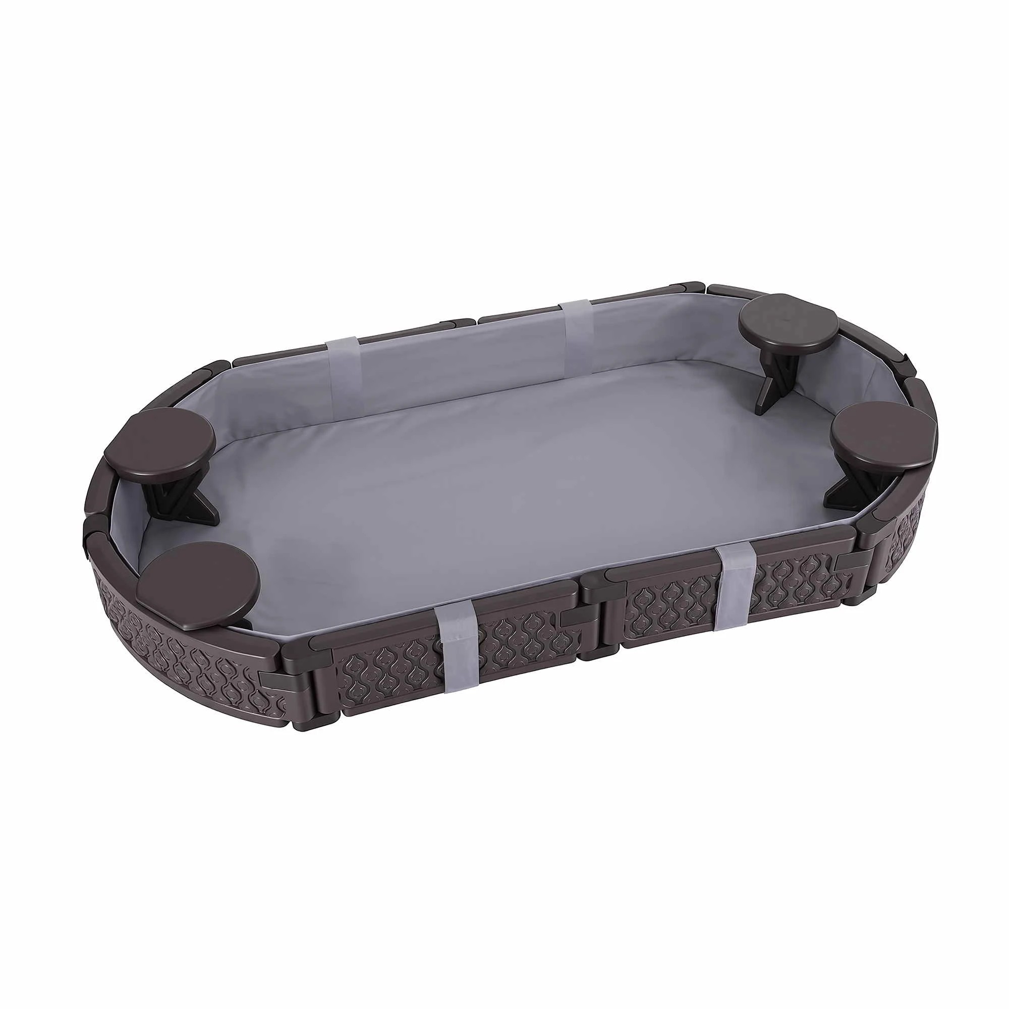 1 Keezi Kids Oval Outdoor Sandpit Toys with 4 Seats and Grey Liner Cloth - Brown, 1 of 8