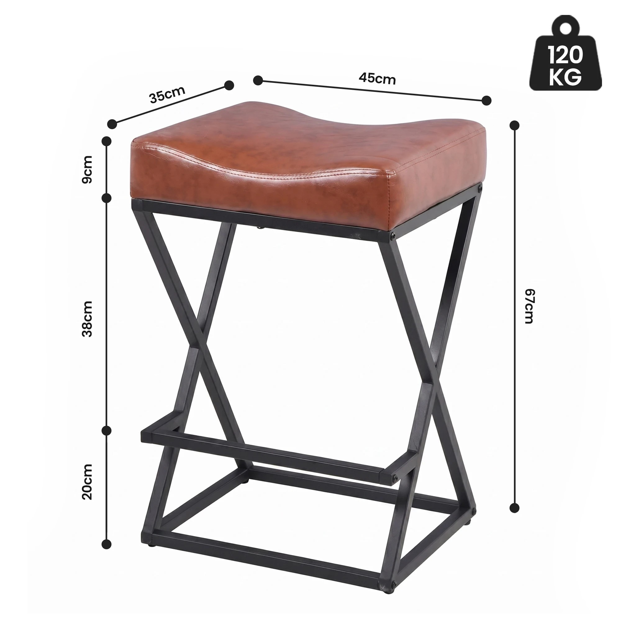 2 Advwin Bar Stools Set of 4 PU Leather Kitchen Counter Stools w/ U-Shape Cushion & Footrest - Brown, 2 of 7