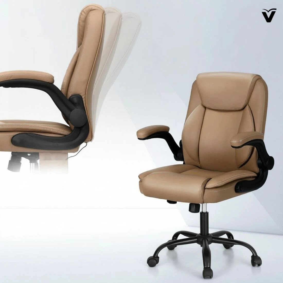 6 Artiss 2 Point Massage Office Chair Leather Mid Back - Brown, 6 of 7