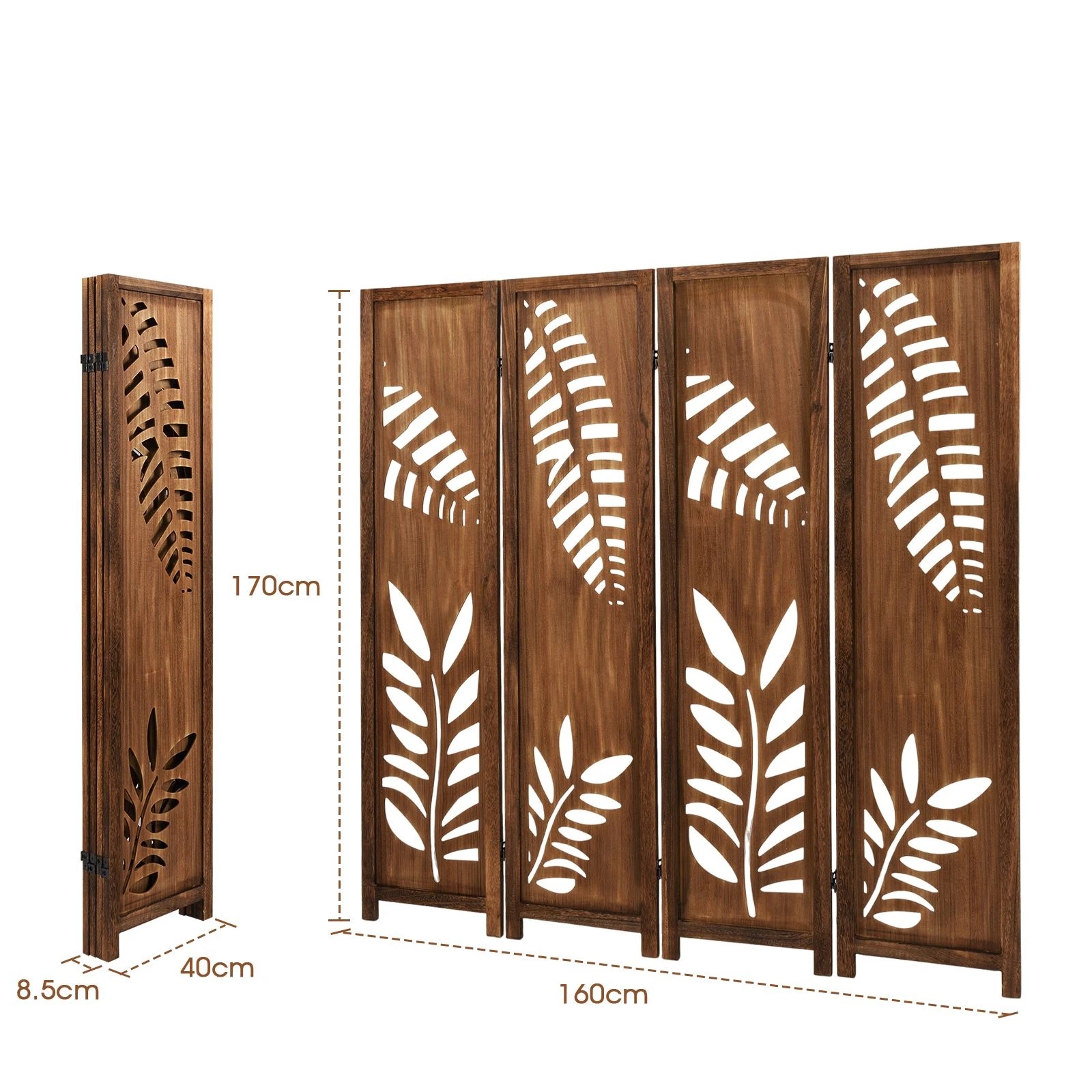 3 Costway 4-Panel Partition Room Divider w/Carved Leaf Pattern Folding Screen Privacy Stand, 3 of 6