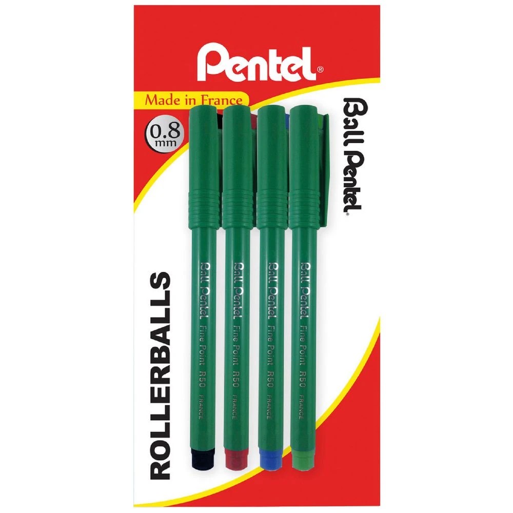 1 Pentel R50 Rollerball Pens Assorted 4 Pack, 1 of 3