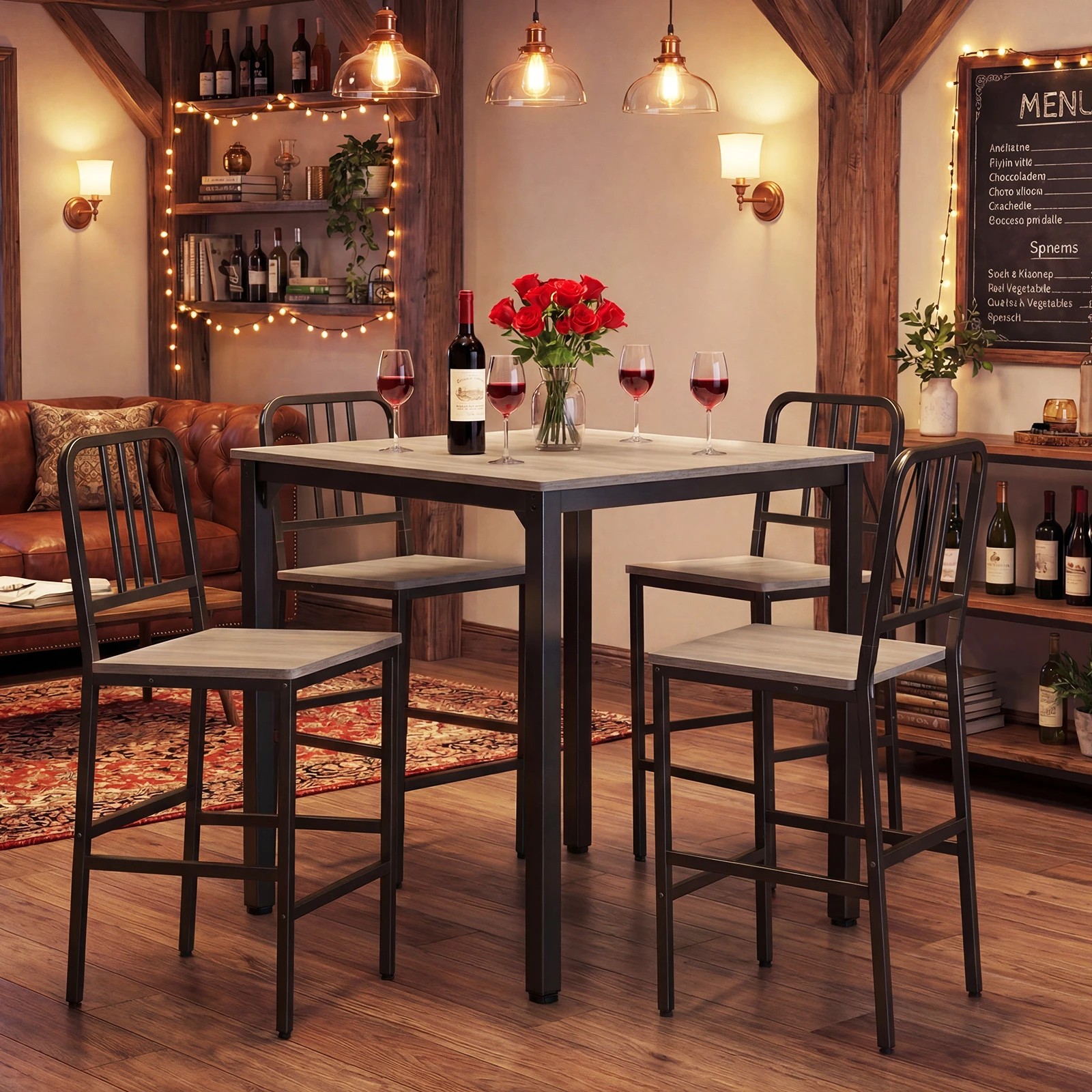 2 Costway 5PCS Counter Height Dining Table Set Dining Table Set Kitchen Bar Table & Chairs Set - Grey, 2 of 4