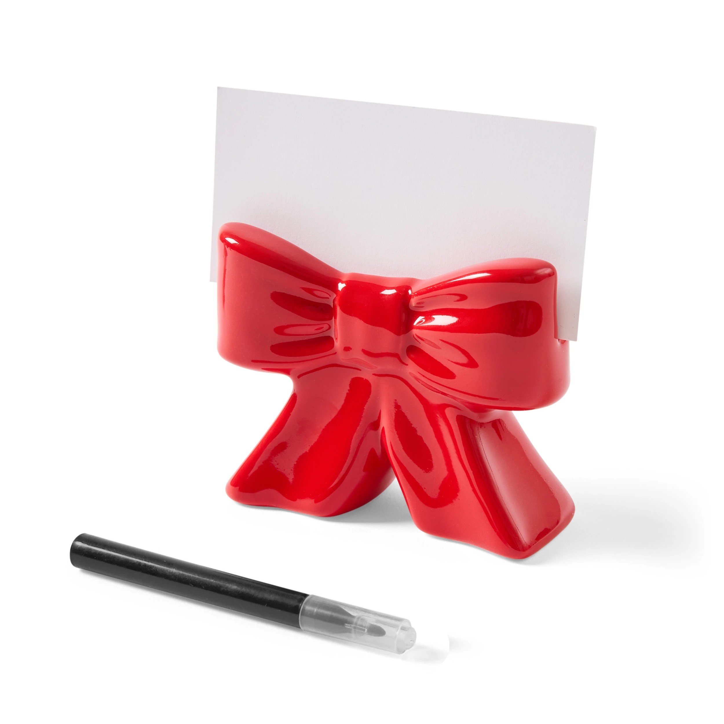 3 4 Pack Pink and Red Ceramic Bow Placecard Holders, 3 of 9