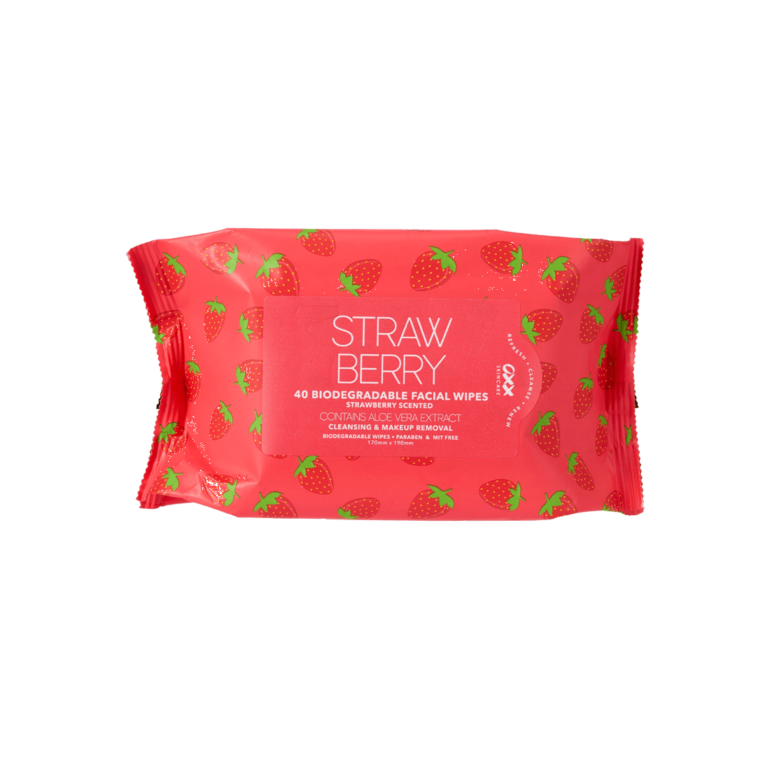 1 OXX Skincare 40 Pack Biodegradable Facial Wipes - Strawberry, 1 of 3