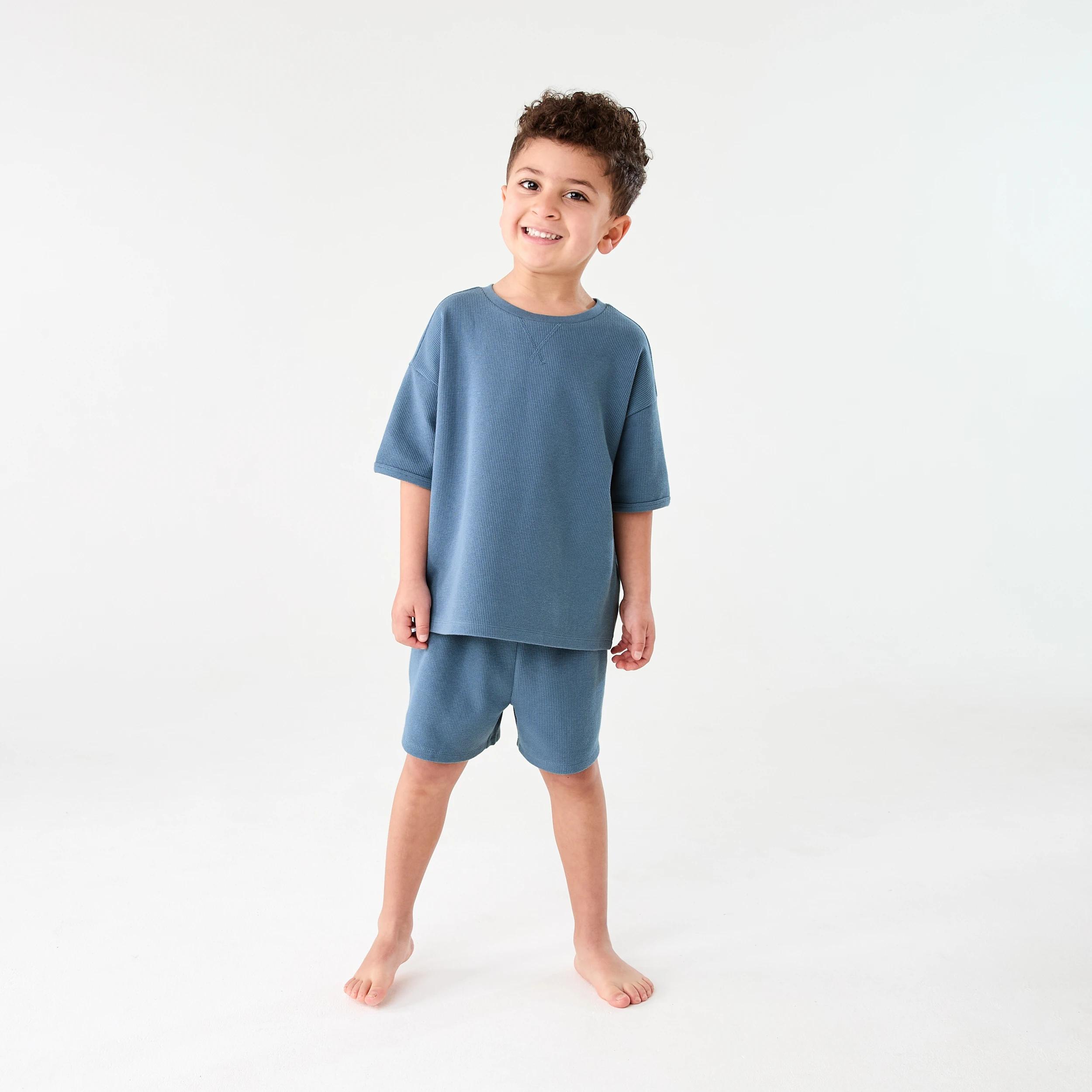 1 Short Sleeve Waffle Pyjama Set CHINA BLUE, 1 of 6