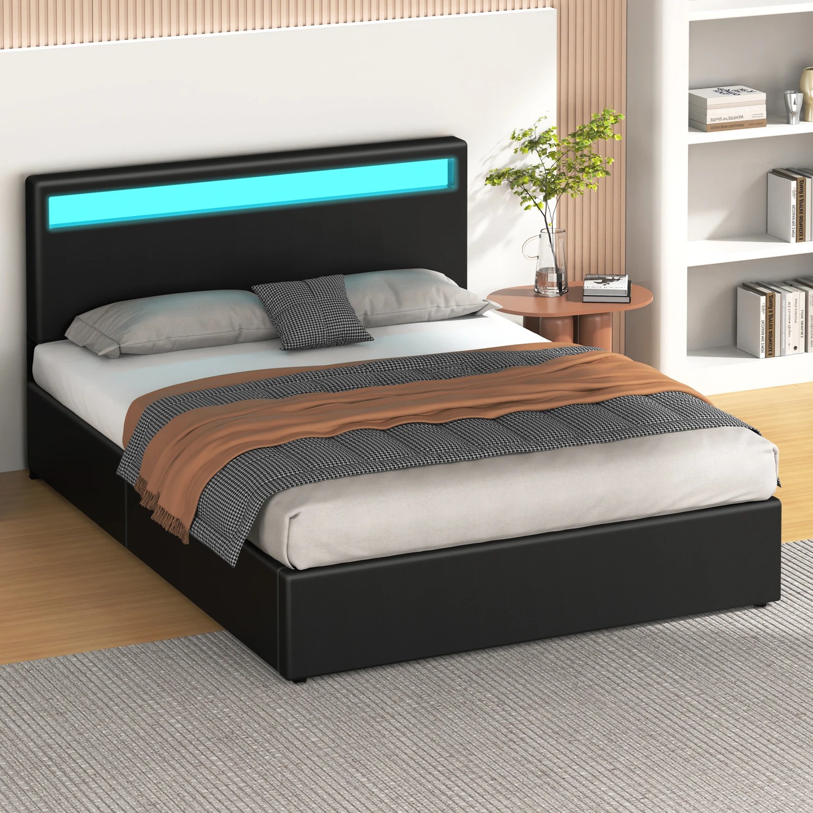 6 Alfordson Bed Frame Queen Size RGB LED Gas Lift Storage Base Luchino - Black, 6 of 10