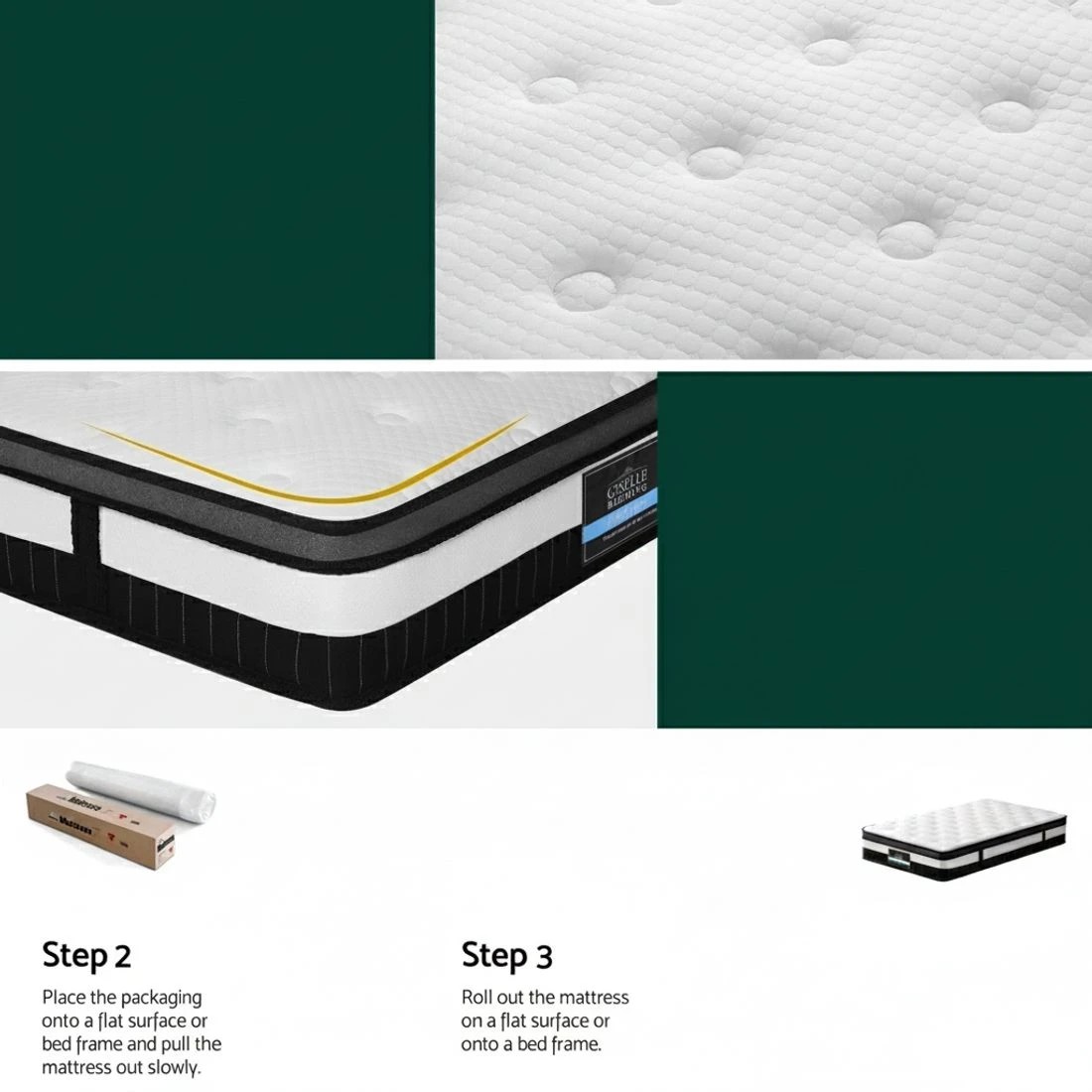 6 Giselle Bedding 30cm Mattress Medium Firm Euro Top Pocket Spring Hybrid Mattresses - King Single Bed - White, 6 of 7