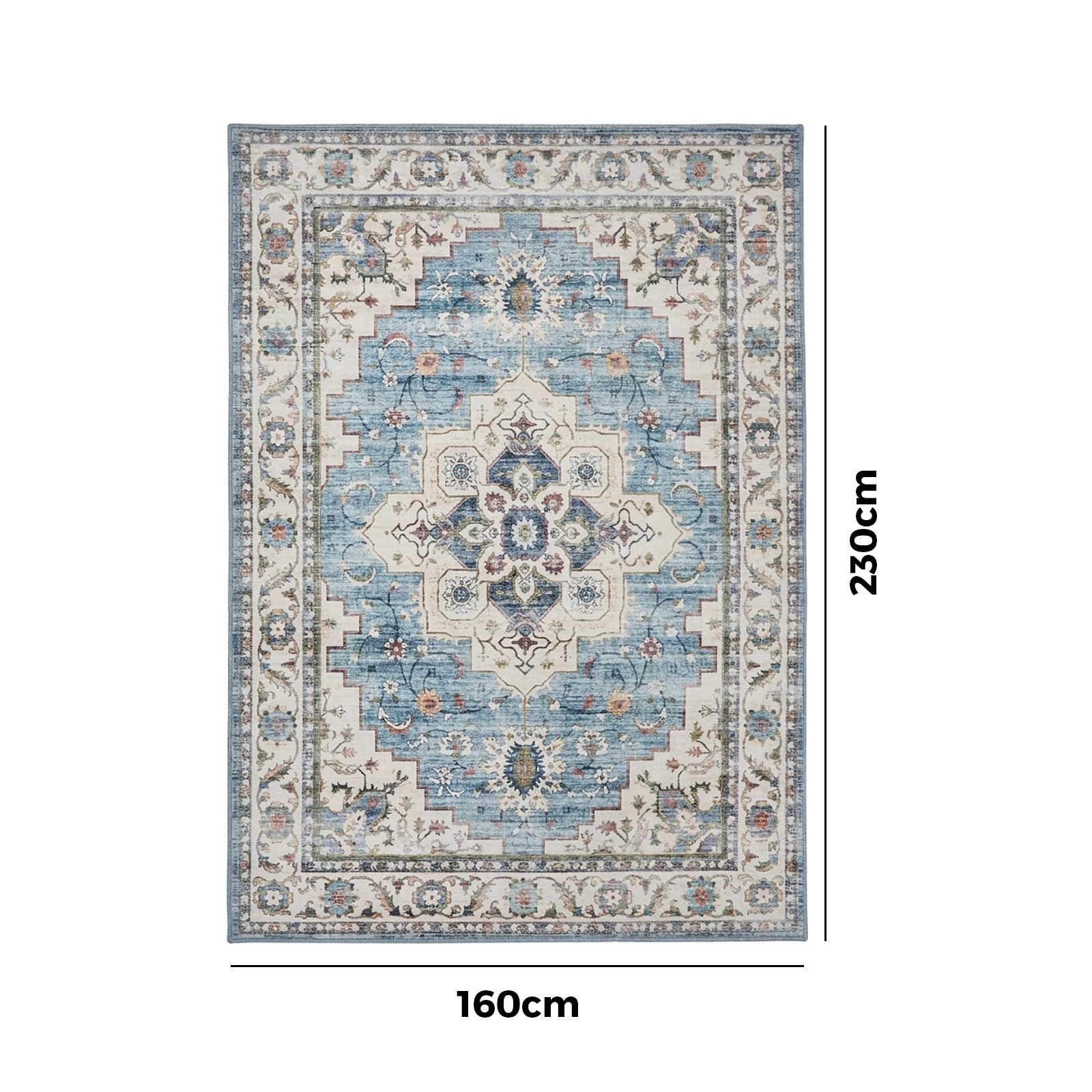 2 Oikiture Distressed Blue Persian Rug Washable Non Slip Floor Carpet 160X230cm - Multi, 2 of 8