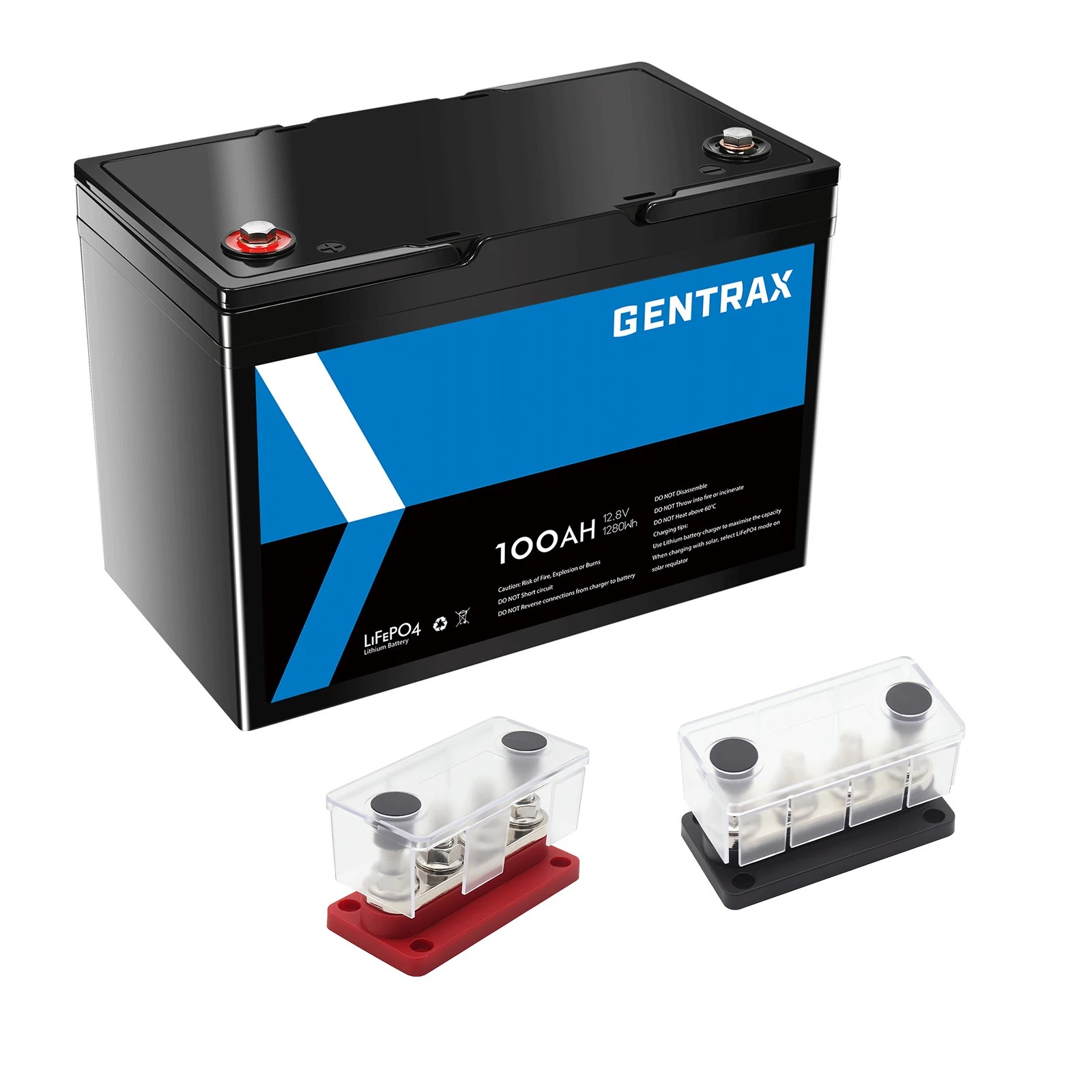 1 GENTRAX 12V 100Ah Lithium Battery + 4 GANG 300A Bus Bar, 1 of 10