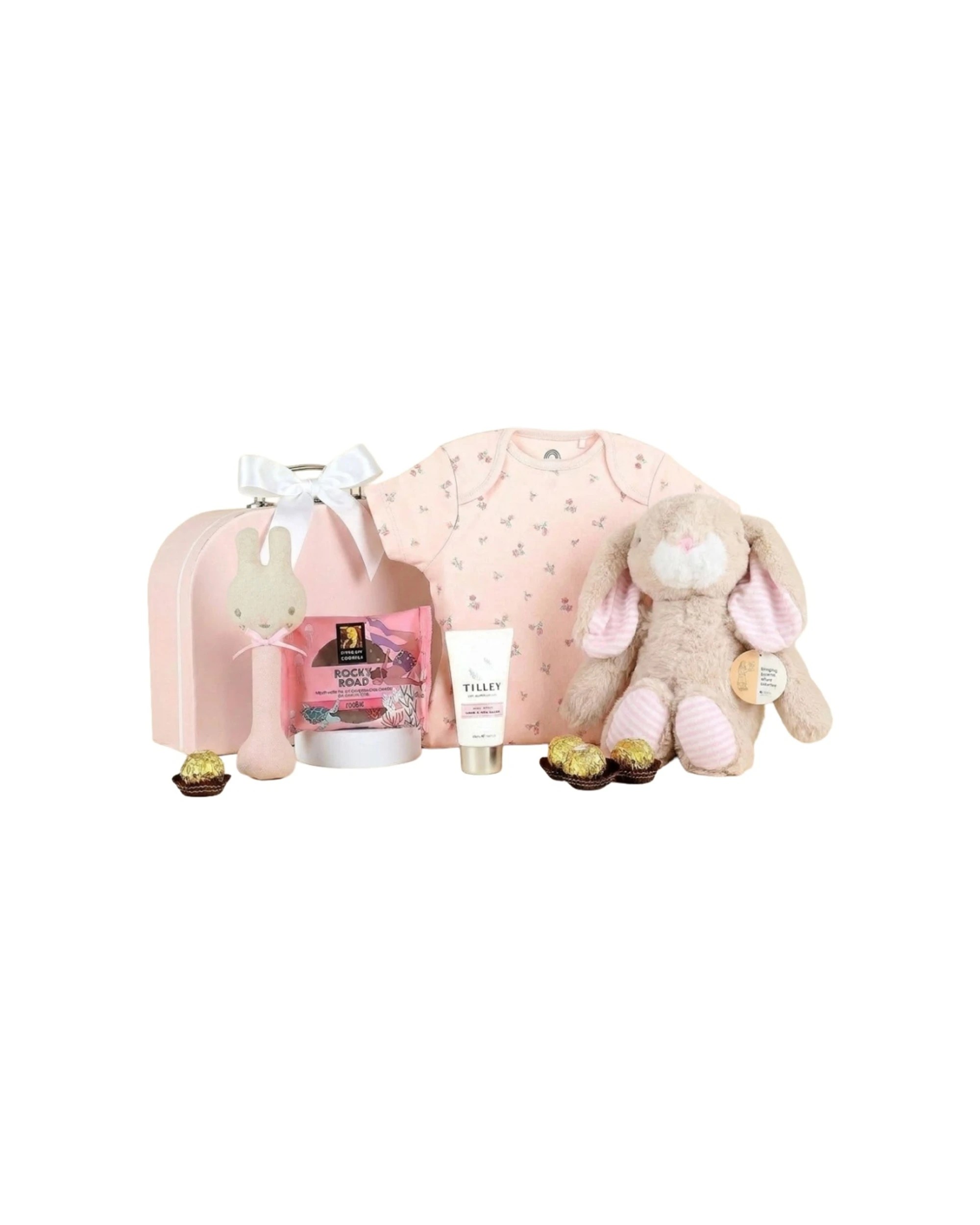 1 Gift Basket Newborn Baby Girl Suitcase Set Plush Toy Bodysuit Treats for Baby Arrival Celebration - Pink, 1 of 7