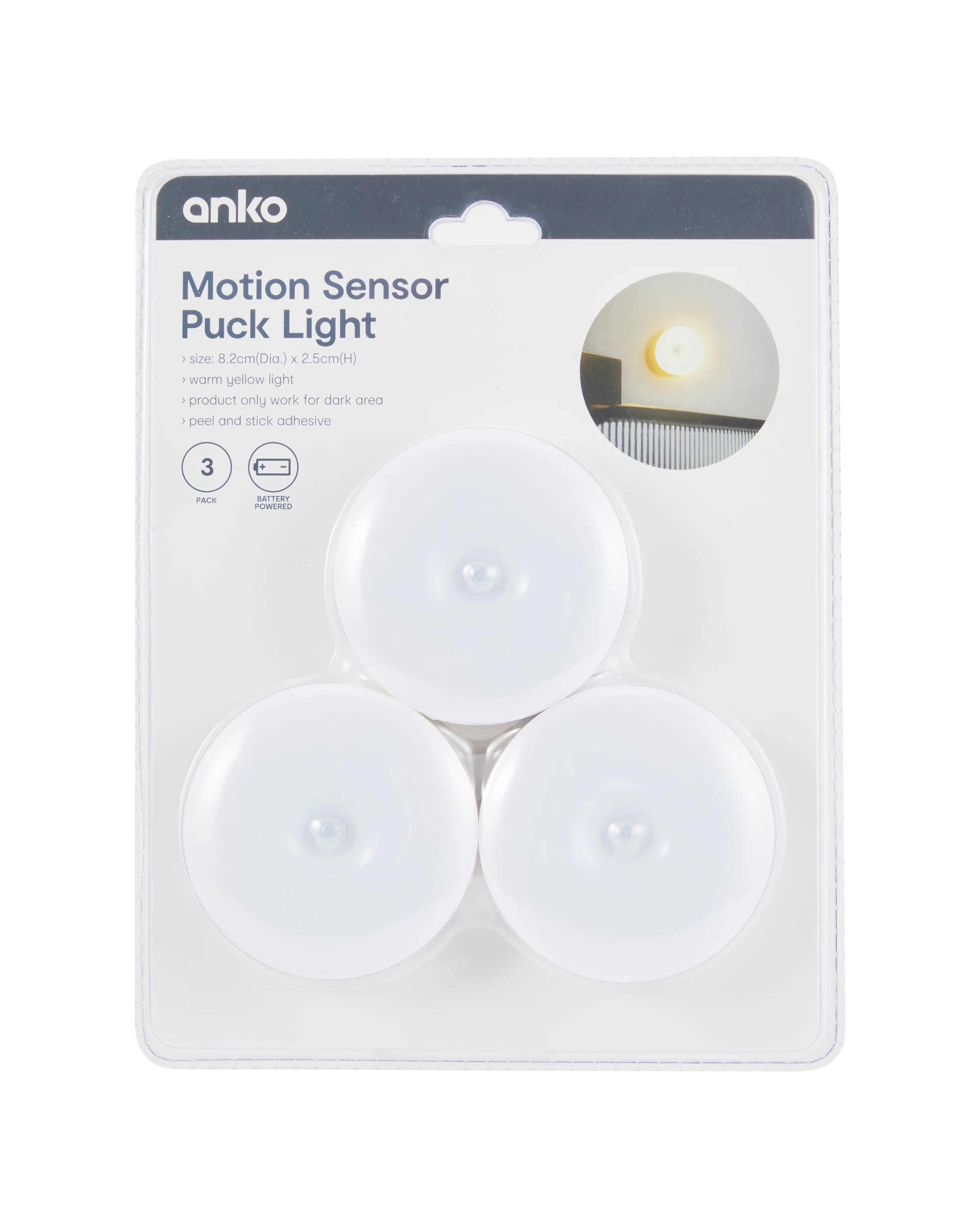 1 3 Pack Motion Sensor Puck Light, 1 of 7