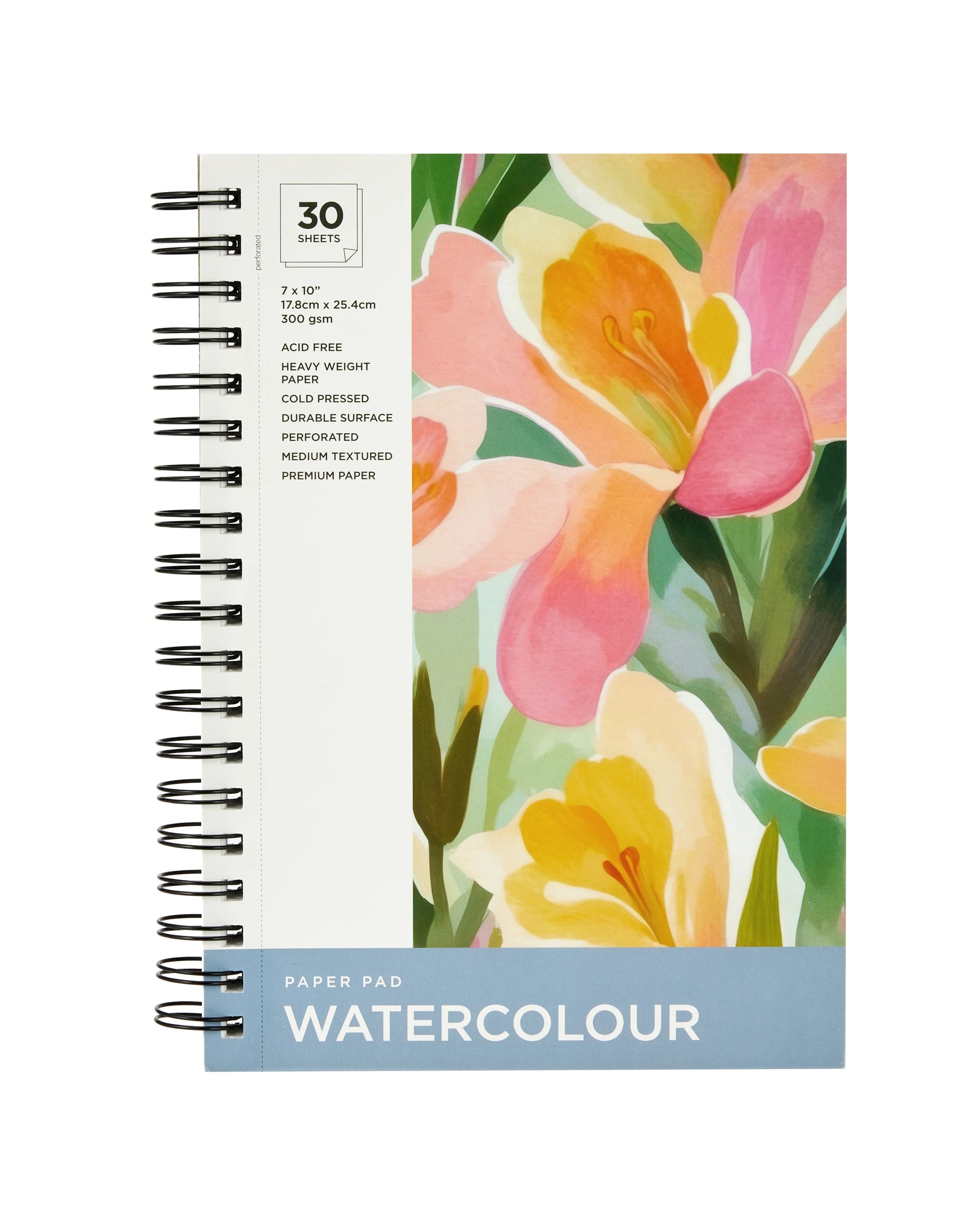 1 30 Sheets 7in. x 10in. Watercolour Spiral Art Pad, 1 of 4