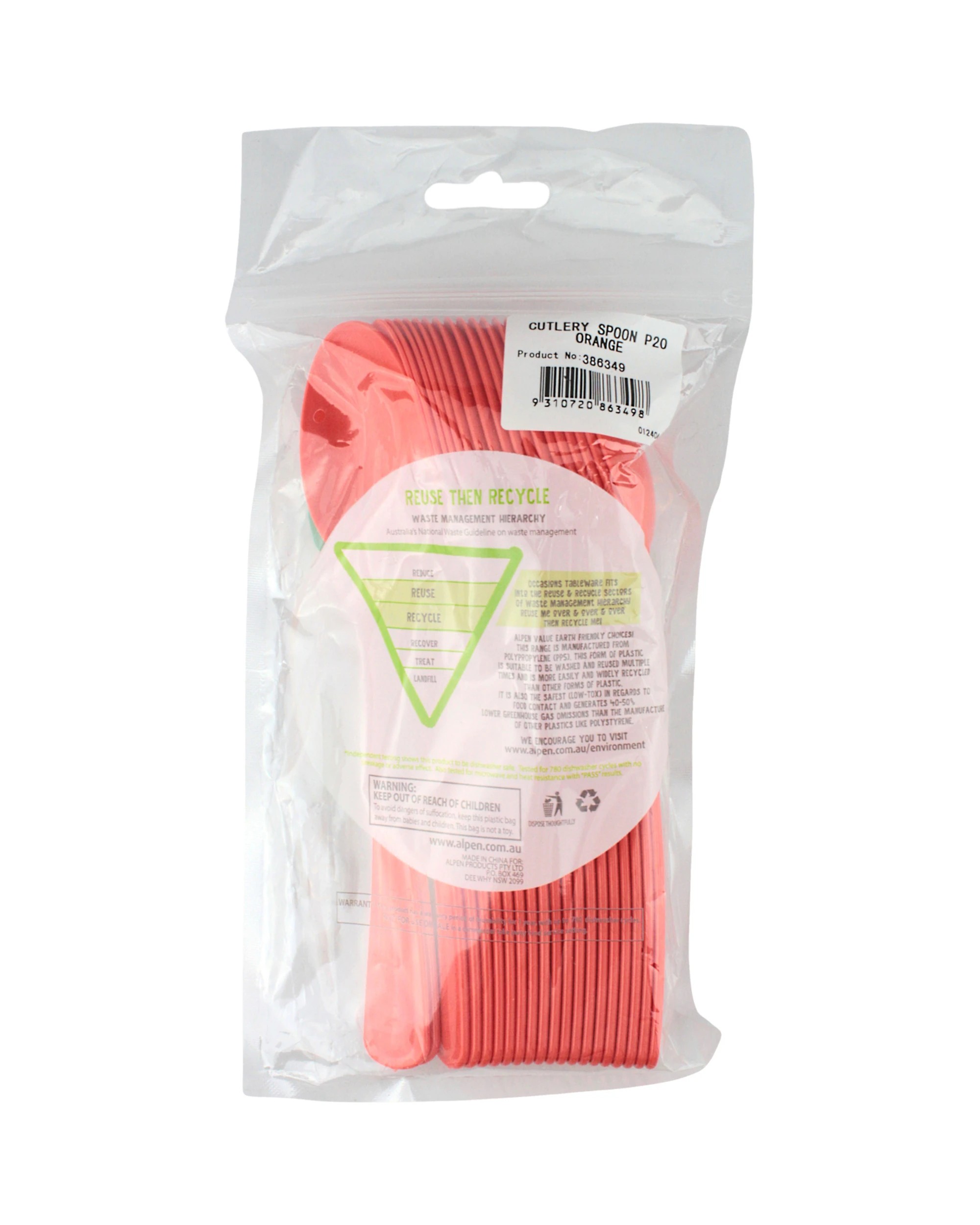 3 Alpen Reusable Plastic Spoons Pack of 20 - Orange, 3 of 3