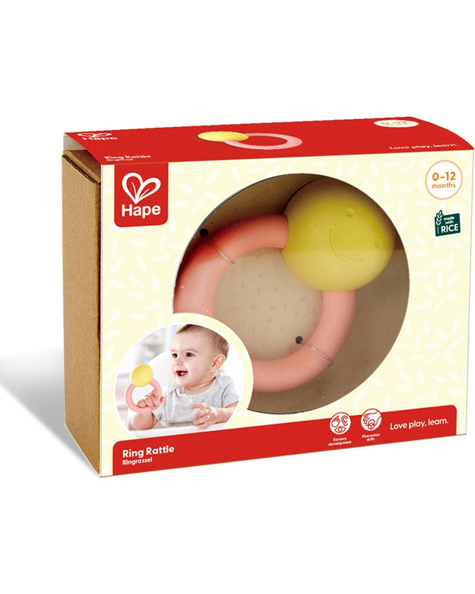 2 Hape Rings Rattle Teether Rice-Based Material 7.1x4.6cm For Babies - Multi, 2 of 3