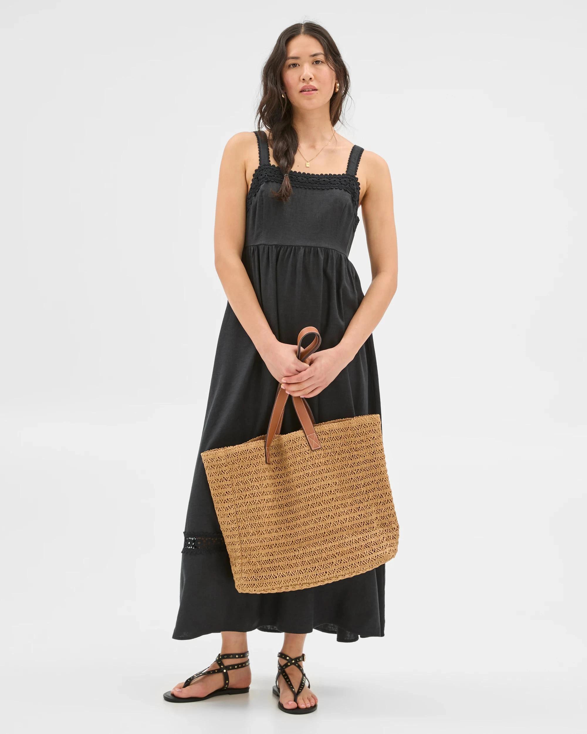 1 Target Woman Linen Blend Square Neck Maxi Dress BLACK, 1 of 9