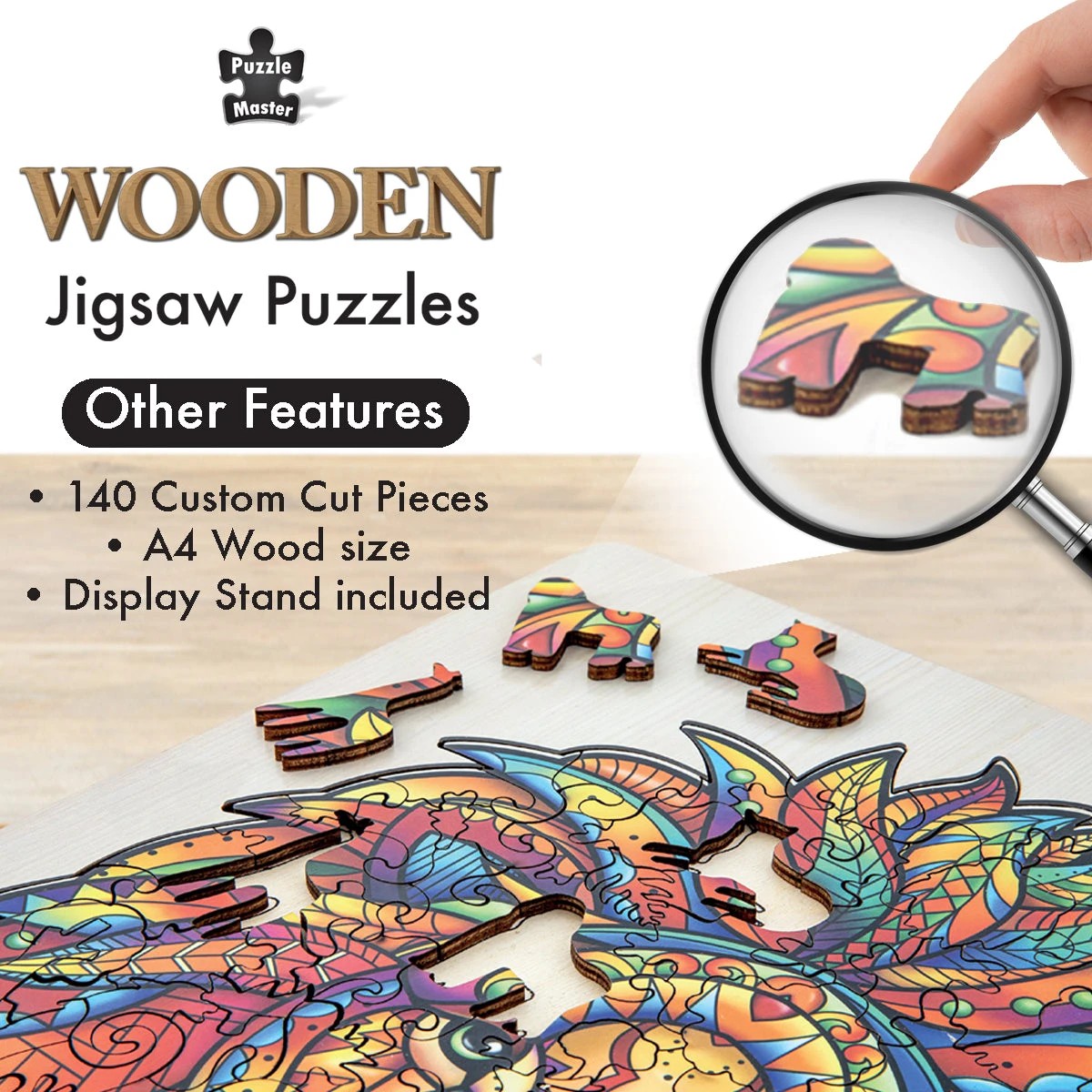3 Puzzle Master 140 Piece Wooden Jigsaw Puzzle, Lion, 3 of 8