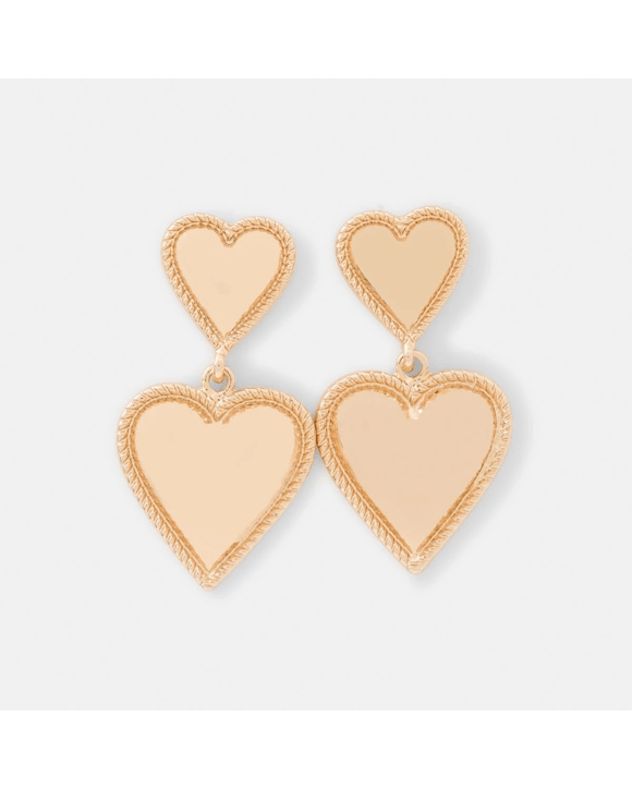 Double Heart Drop Earrings - Gold Tone