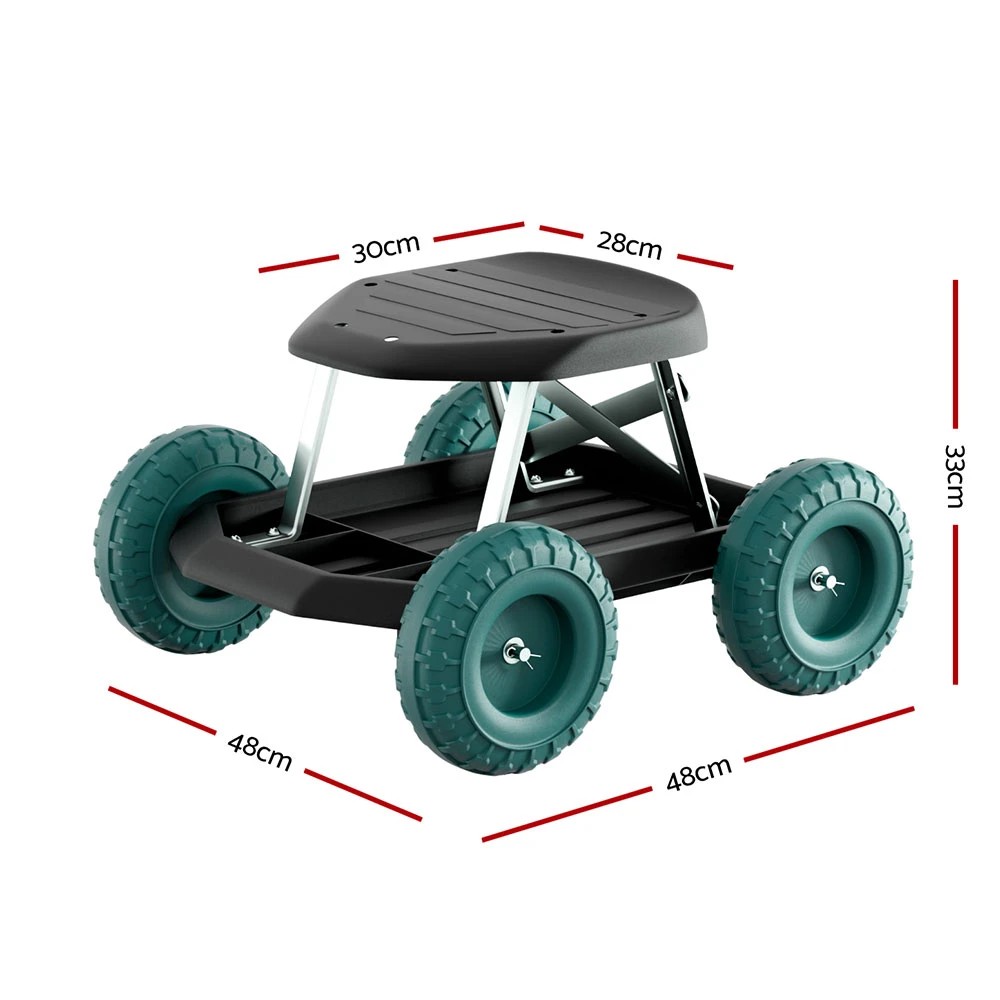 2 Gardeon Garden Cart Rolling Stool with Wheels Gardening Helper Seat Farm Yard - Black, 2 of 4