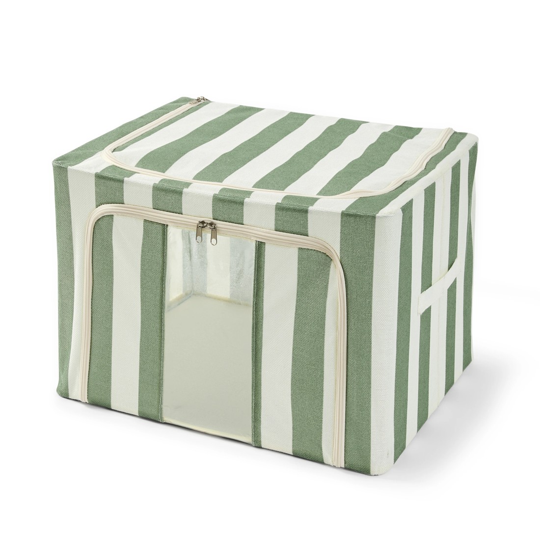 4 Linen Look Collapsible Box with Window - Large, Green Stripe, 4 of 9