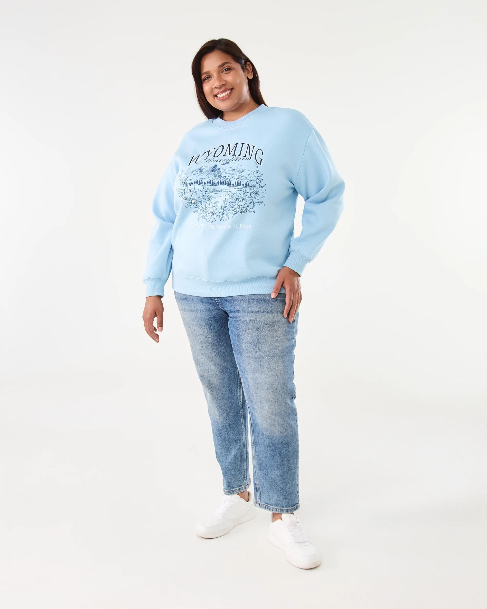 7 Curve Long Sleeve Crew Neck Sweatshirt Wyom Blue, 7 of 7