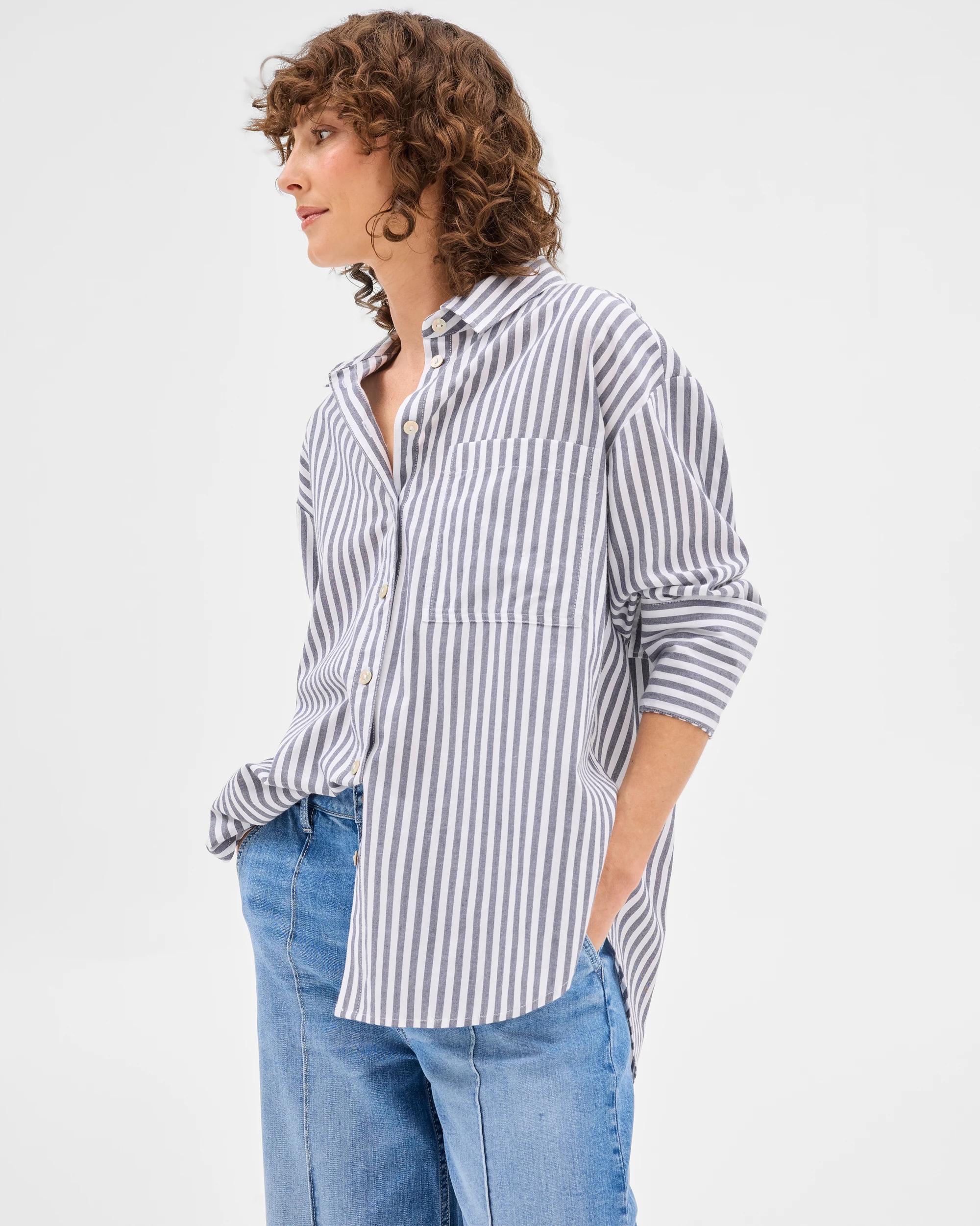 1 Target Long Sleeve Oversized Stripe Shirt NAVY + WHITE, 1 of 6