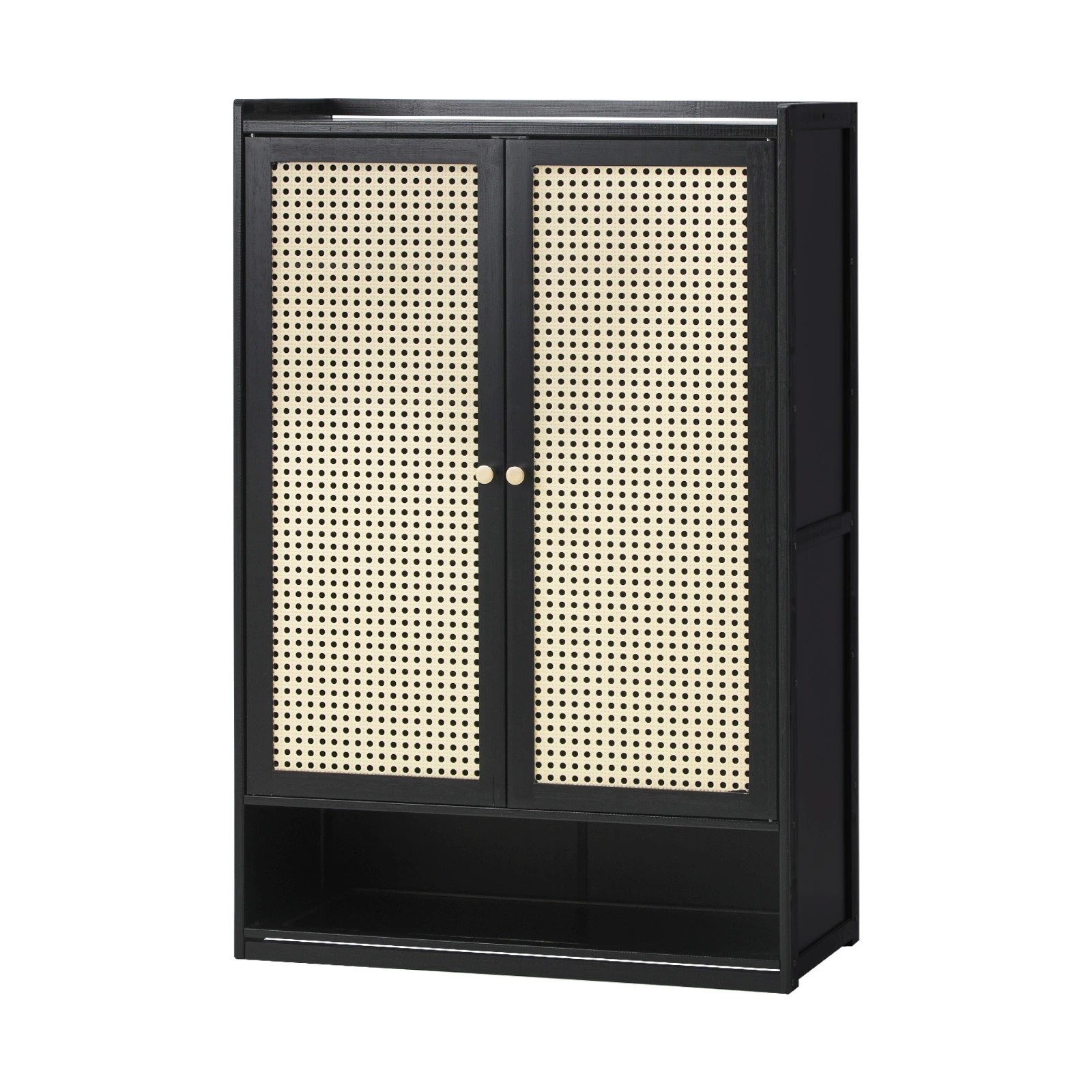 1 Oikiture Shoe Storage Cabinet Shoes Rack Organiser Shelf 2 Doors Rattan
 - Black, 1 of 10
