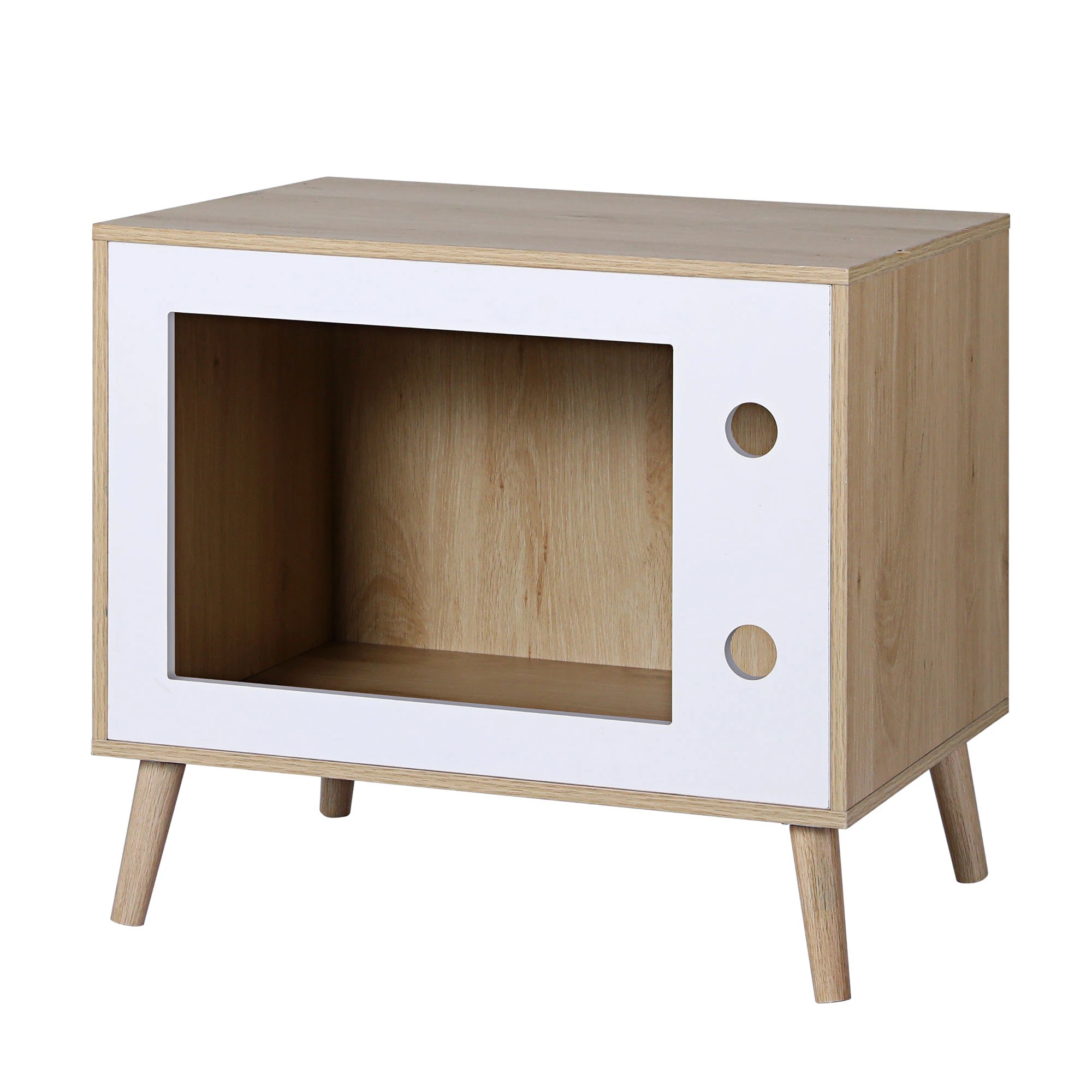 1 Artiss Cat Nest House Bedside Table Solid Wood Storage Cat Bed 60cm - Natural, 1 of 7