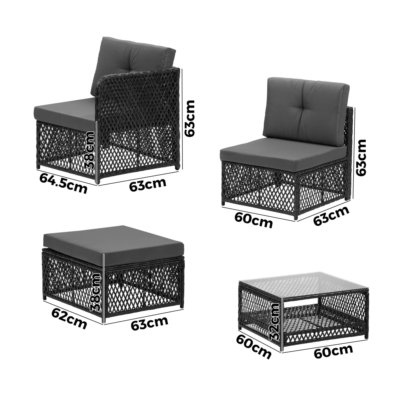2 Livsip Outdoor Sofa Set 6 Seater Wicker Lounge Setting - Black, 2 of 8