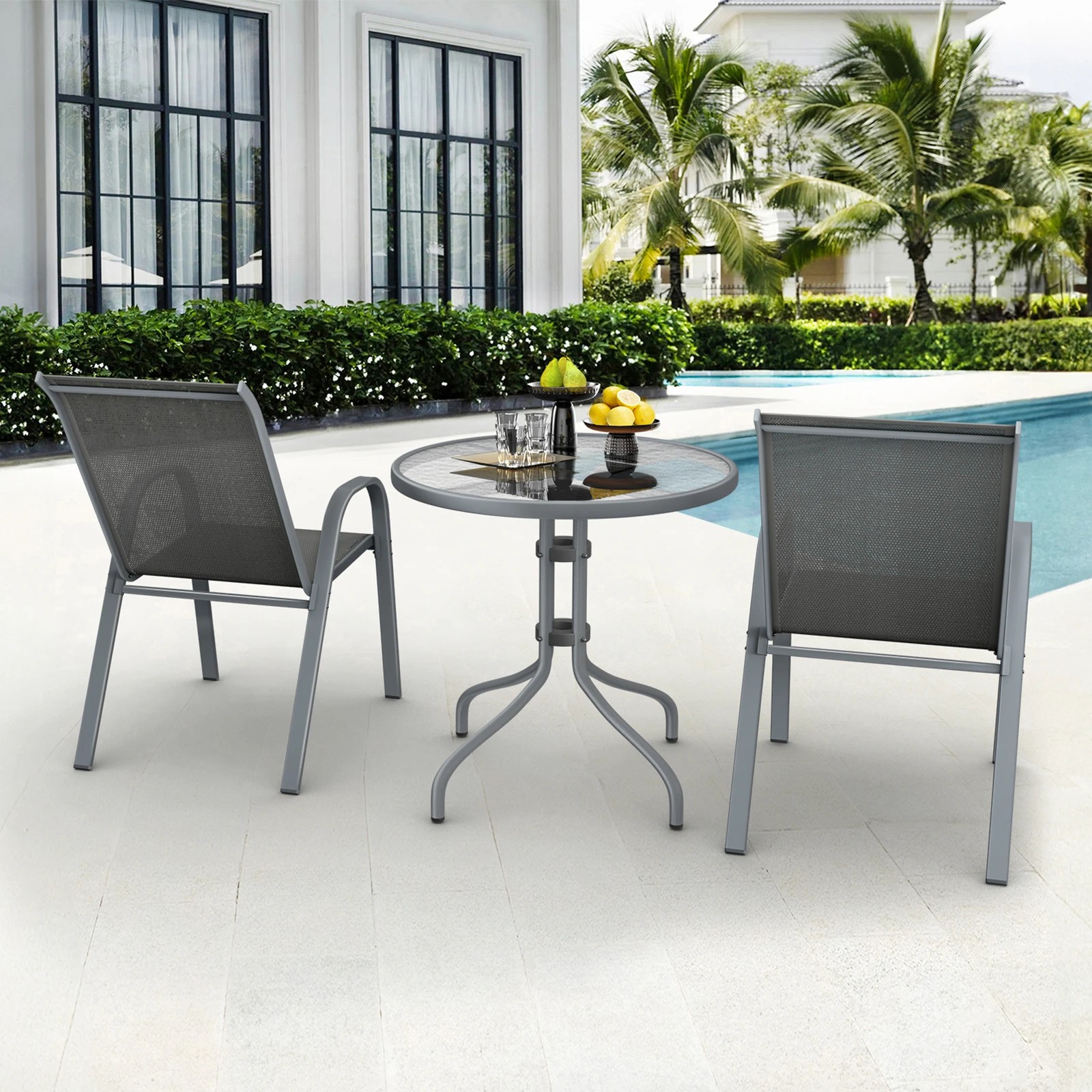 3 Alfordson 3PCS Outdoor Furniture Patio Table and Chairs Set Garden Square - Grey, 3 of 10