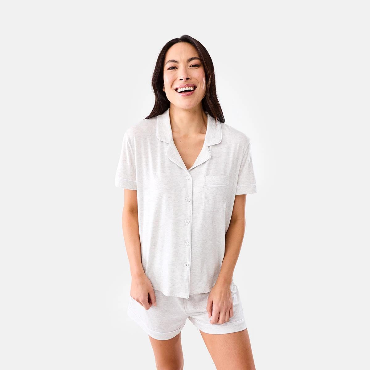 1 Short Sleeve Top and Shorts Comfort Pyjama Set SILVER MARLE, 1 of 8